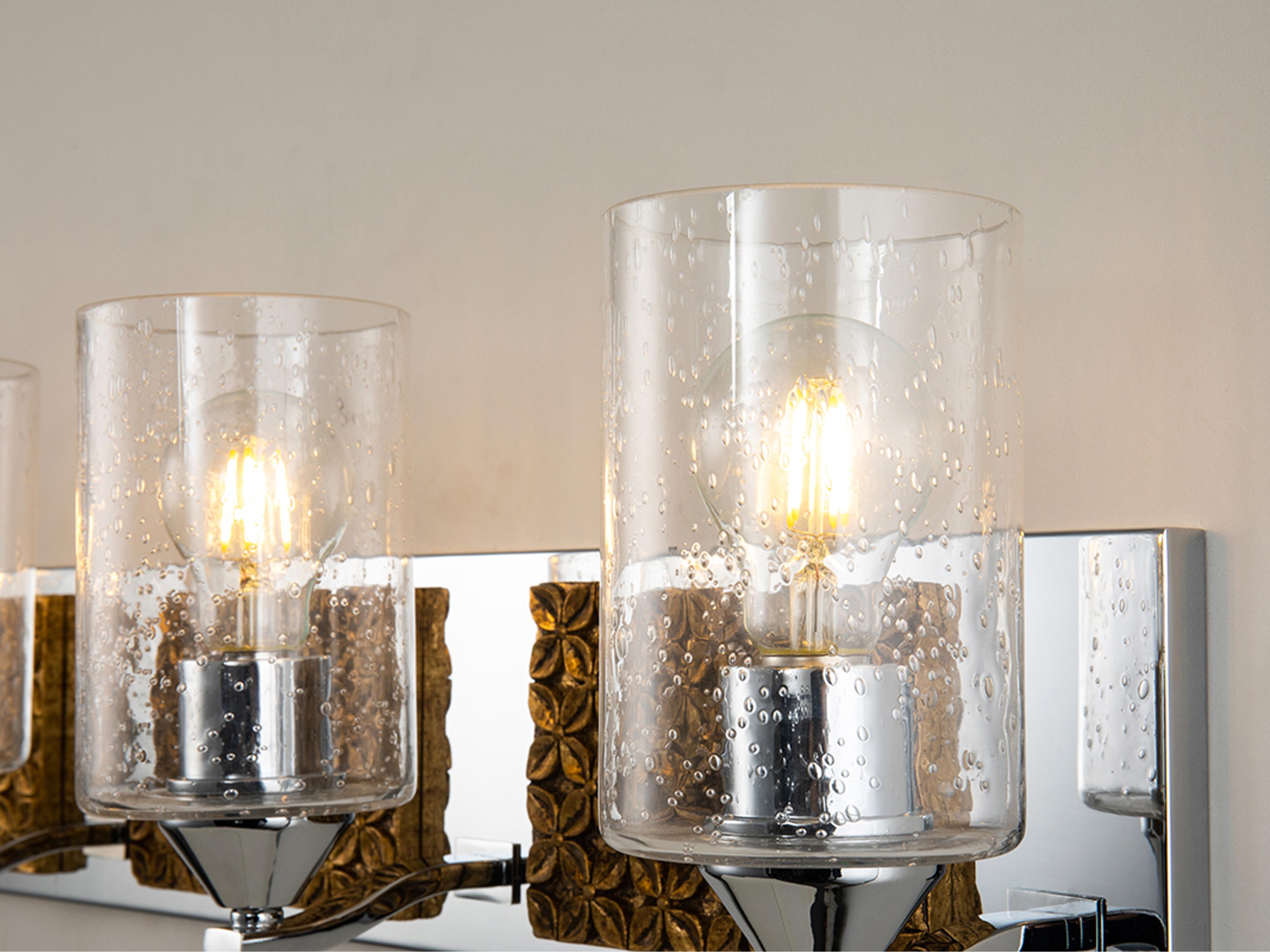 Lucas McKearn Arcadia 4-Light Polished Chrome Antiqued Gold Leaf Glass Vanity Light