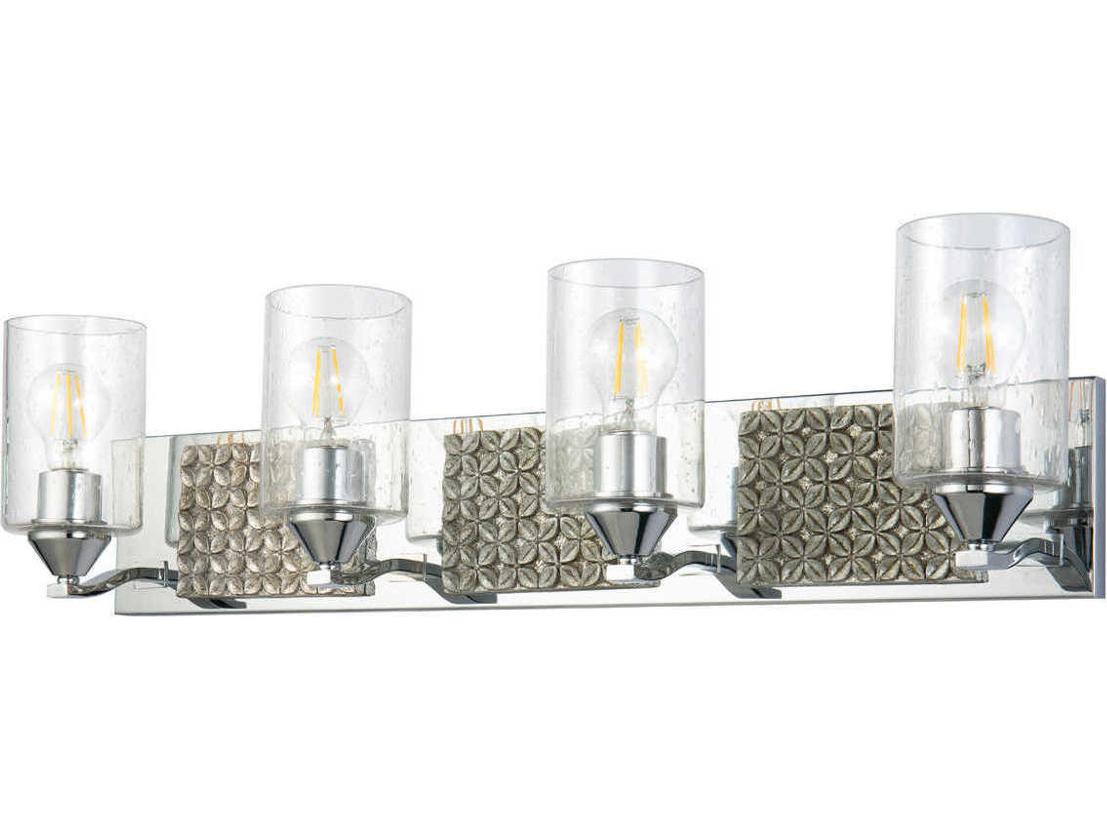 Lucas McKearn Arcadia 4-Light Polished Chrome Antiqued Silver Leaf Glass Vanity Light