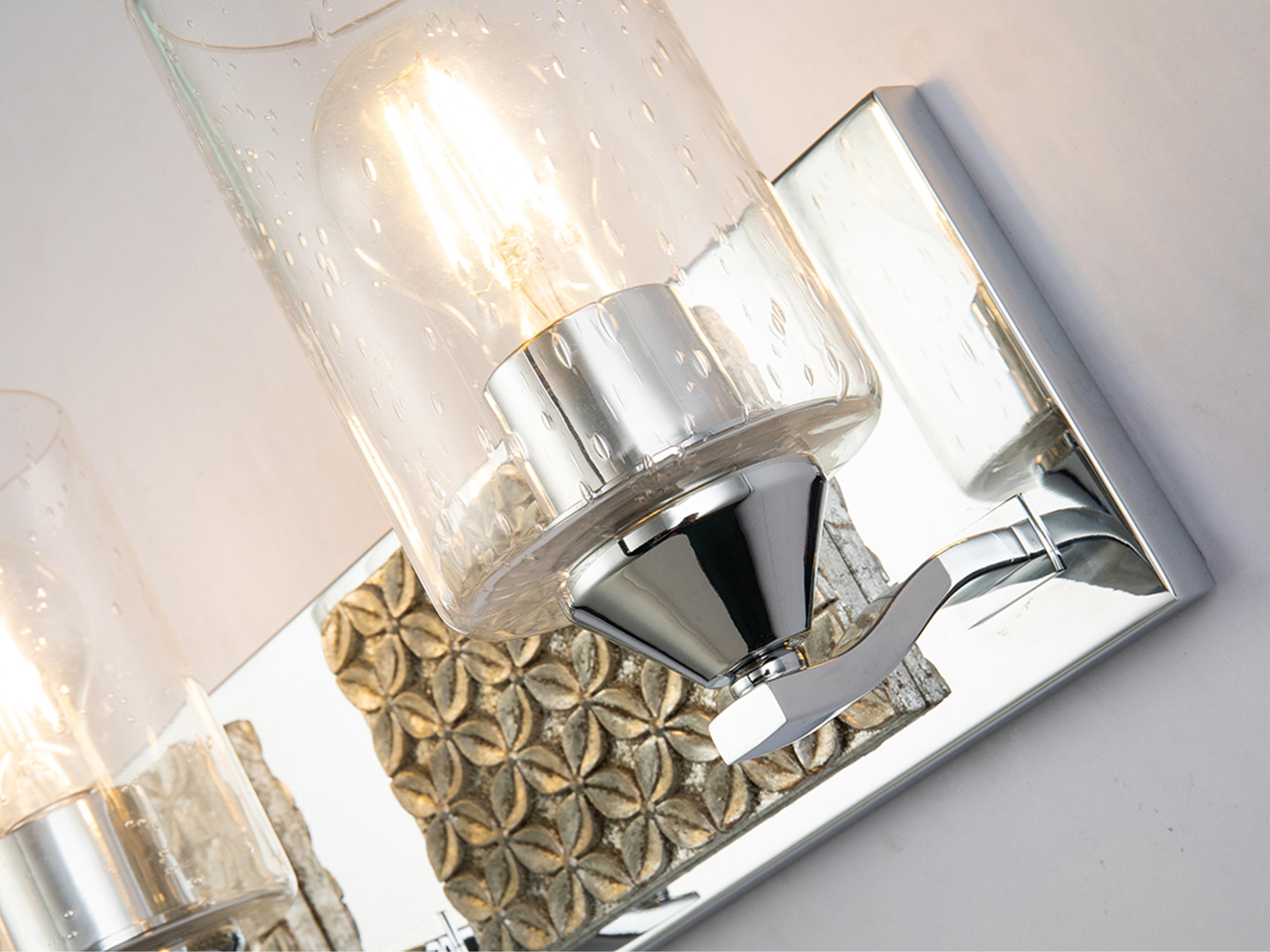 Lucas McKearn Arcadia 4-Light Polished Chrome Antiqued Silver Leaf Glass Vanity Light