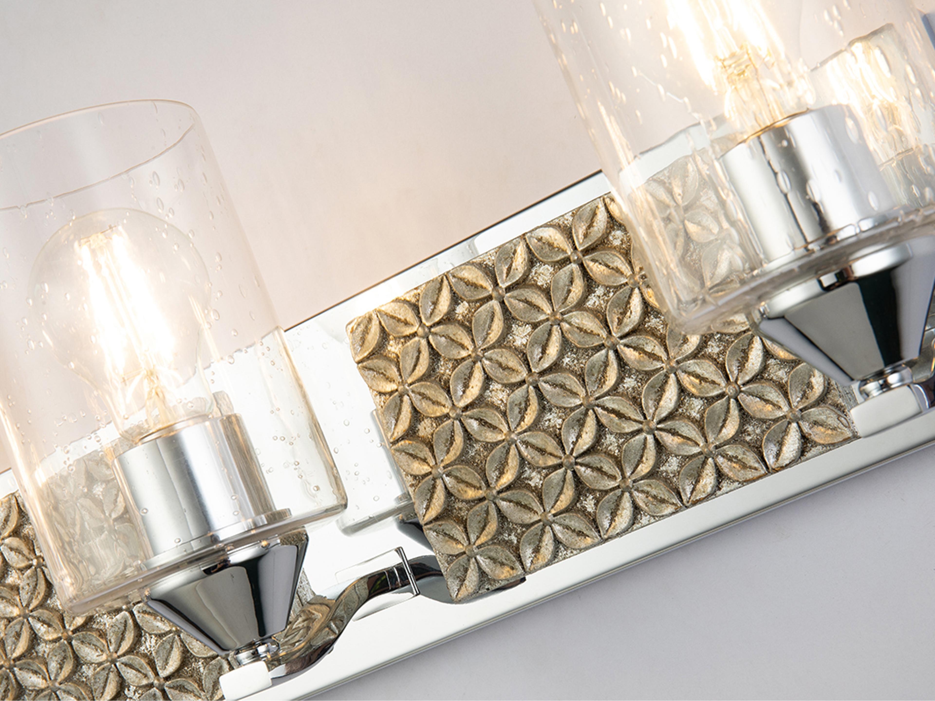 Lucas McKearn Arcadia 4-Light Polished Chrome Antiqued Silver Leaf Glass Vanity Light