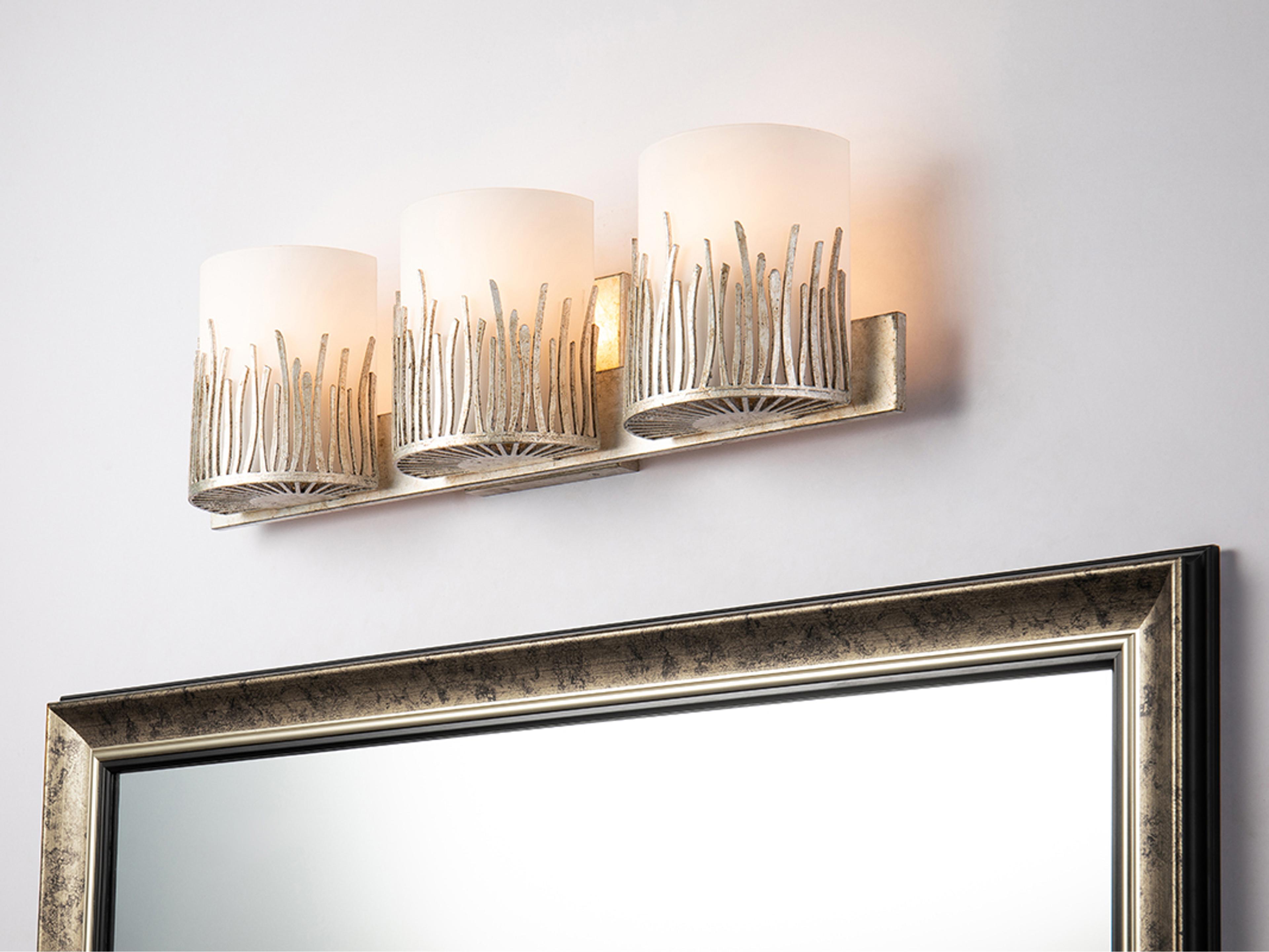 Lucas McKearn Sawgrass 3-Light Silver Leaf Glass Vanity Light