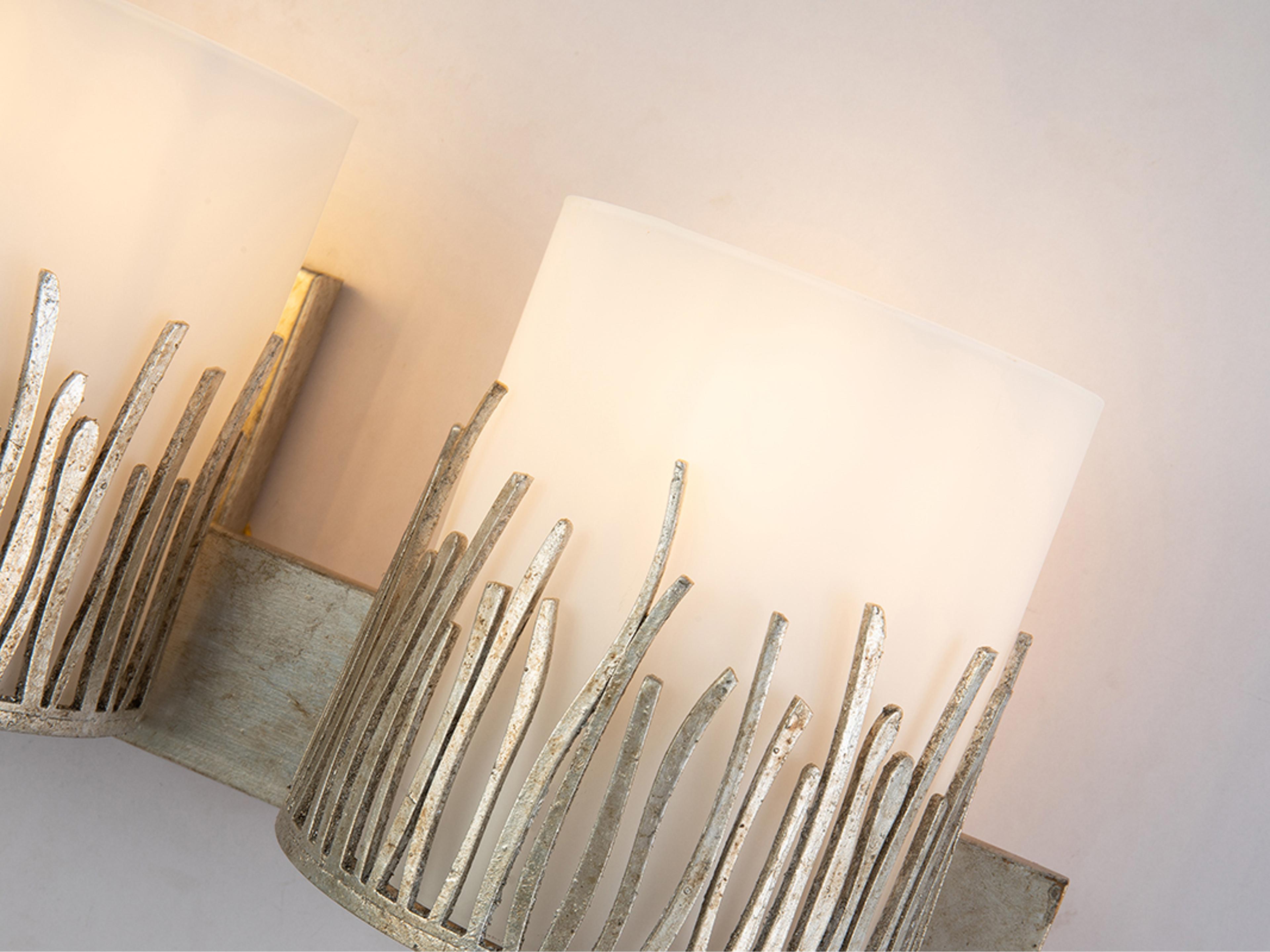 Lucas McKearn Sawgrass 3-Light Silver Leaf Glass Vanity Light