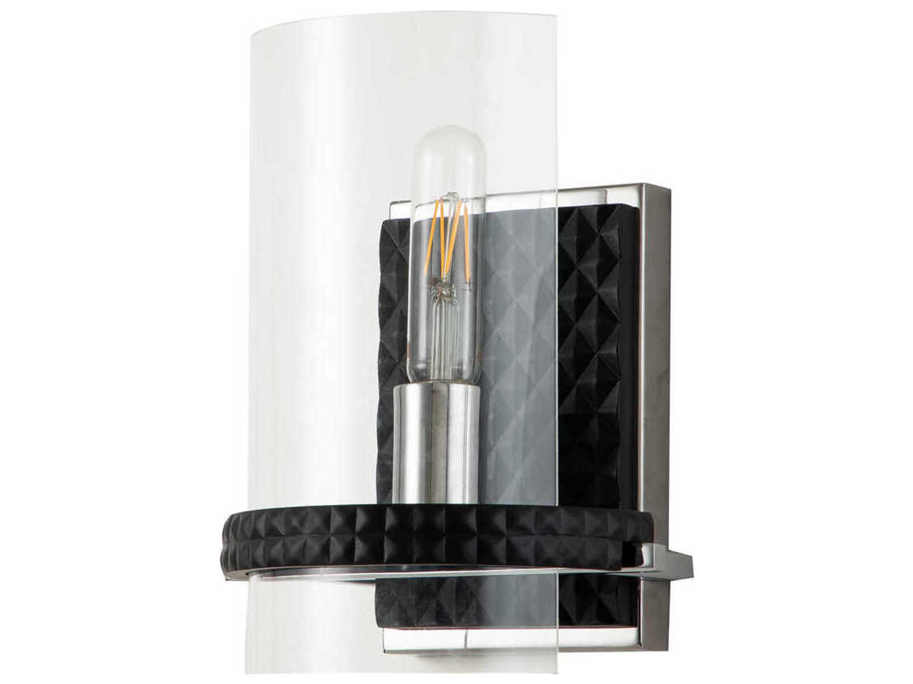 Lucas McKearn Mazant 1-Light Matte Black Polished Chrome Glass Wall Sconce