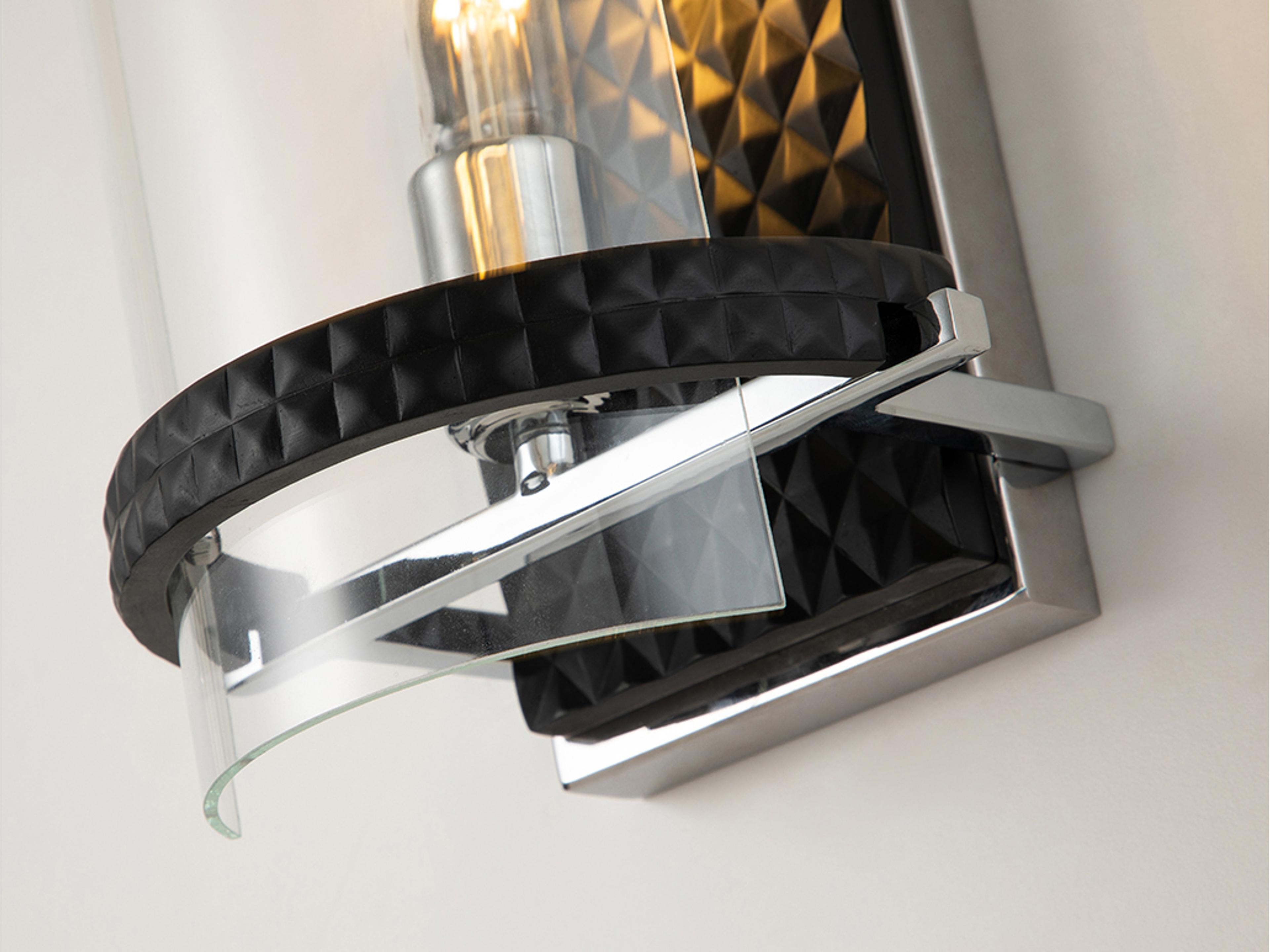 Lucas McKearn Mazant 1-Light Matte Black Polished Chrome Glass Wall Sconce