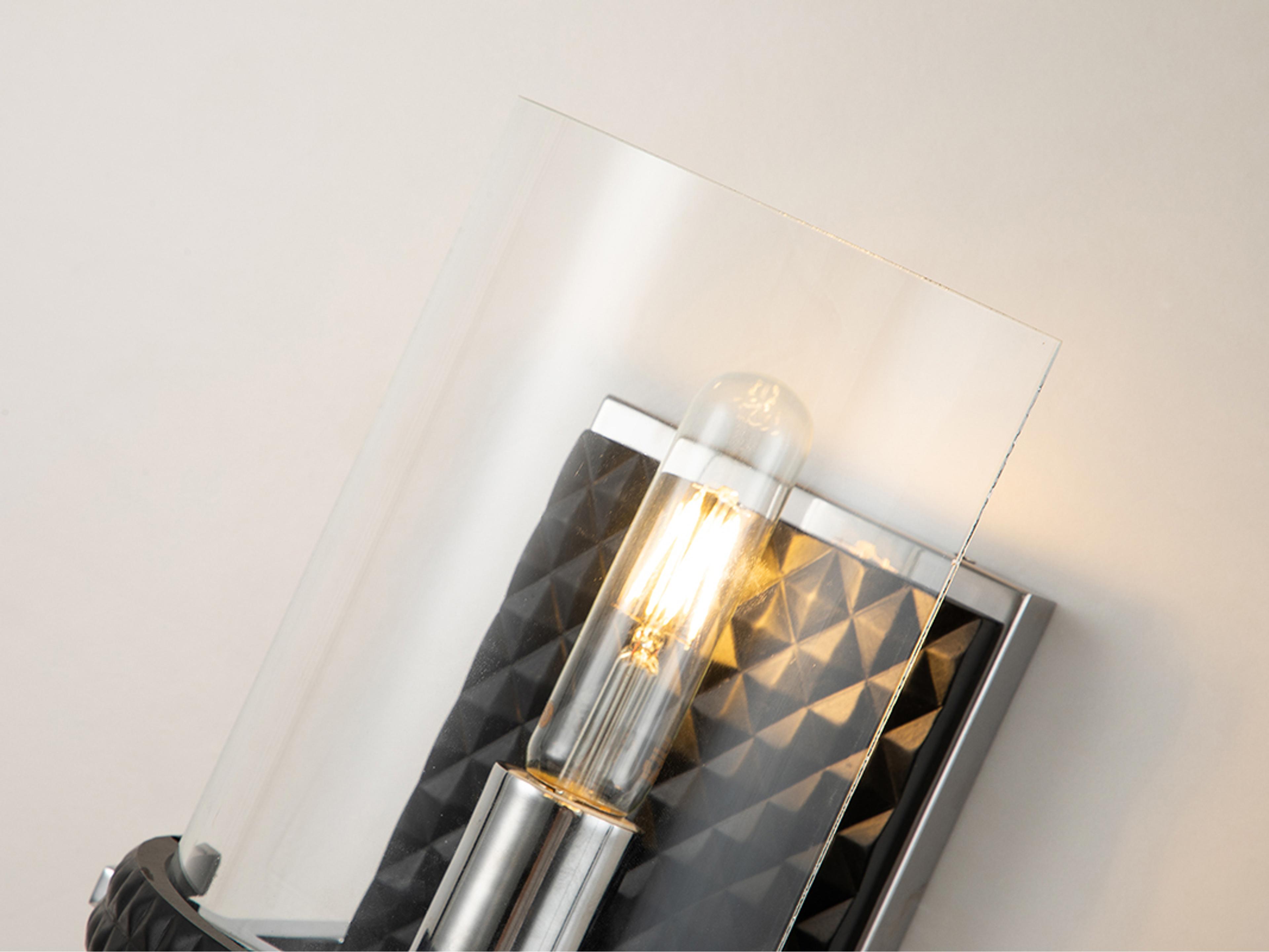 Lucas McKearn Mazant 1-Light Matte Black Polished Chrome Glass Wall Sconce