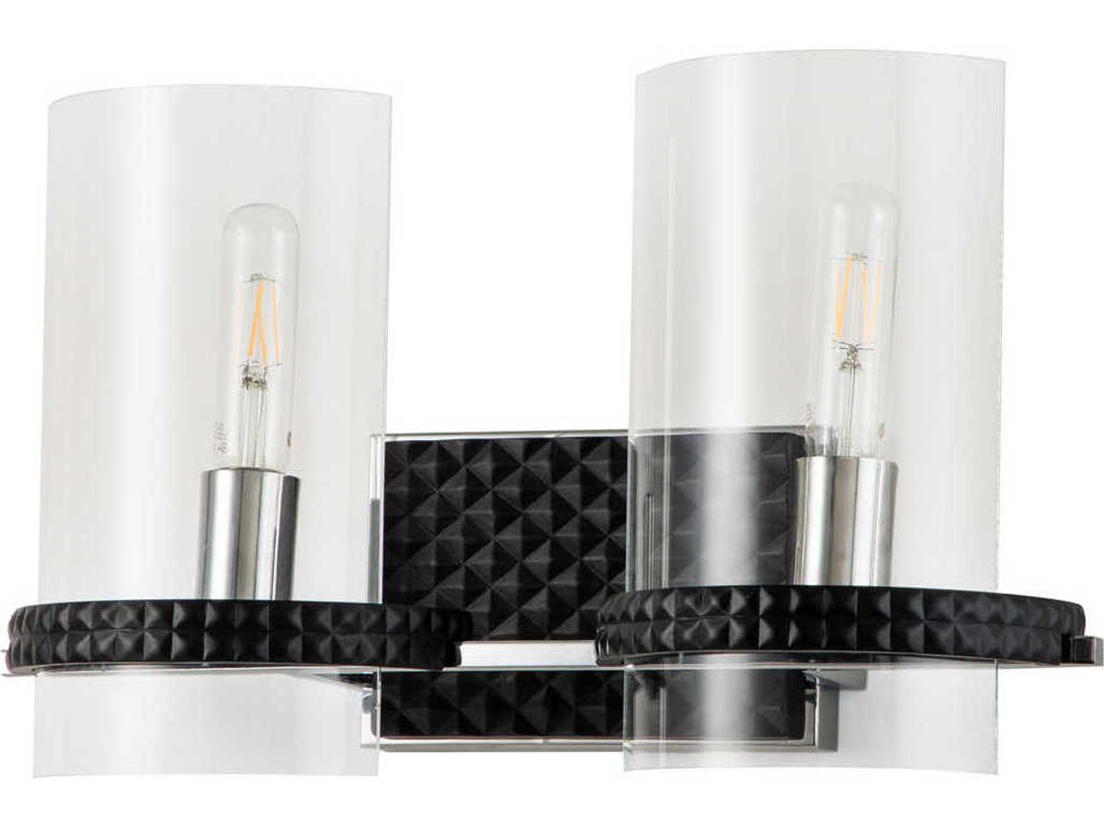 Lucas McKearn Mazant 2-Light Matte Black Polished Chrome Glass Vanity Light