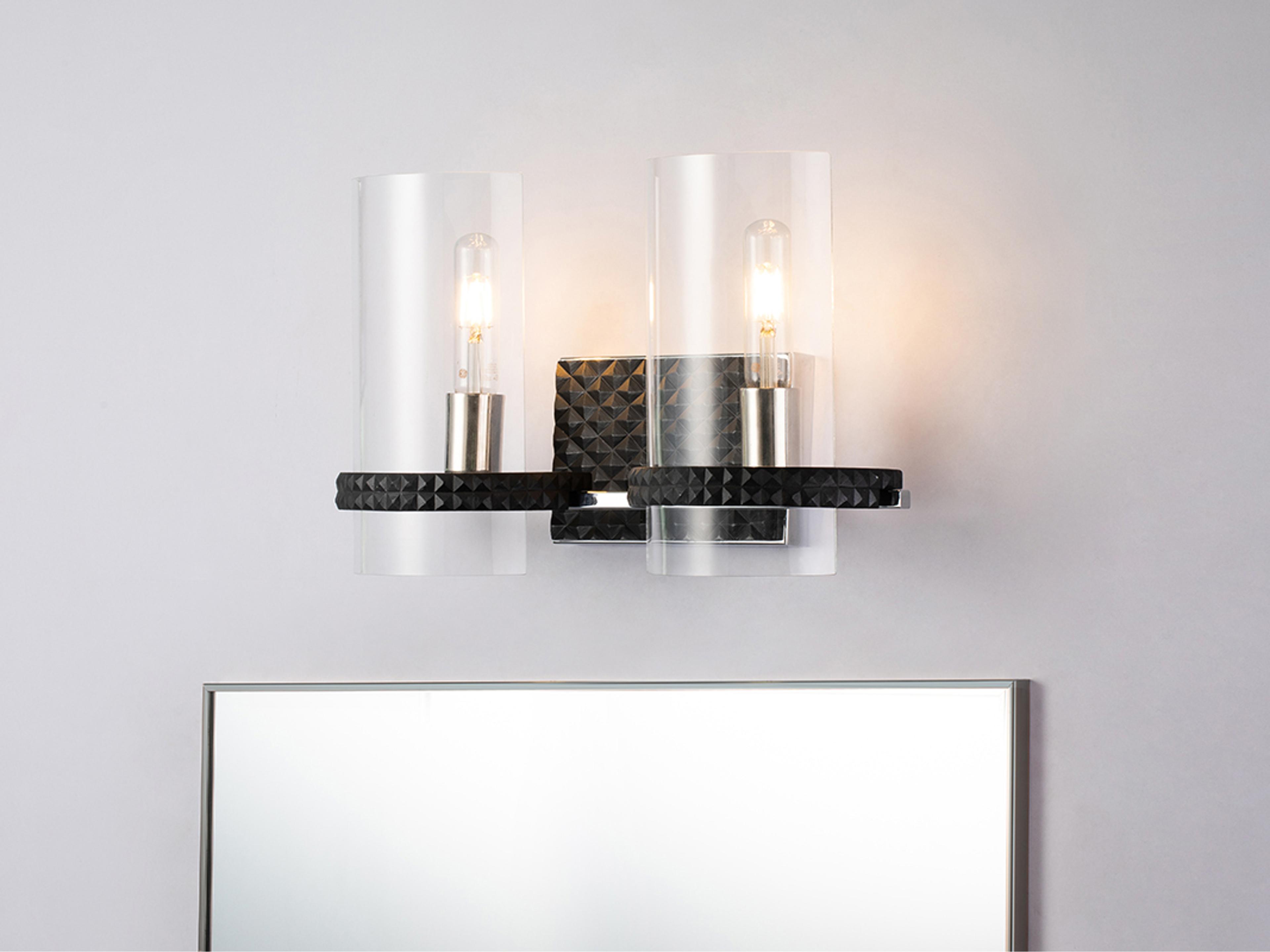 Lucas McKearn Mazant 2-Light Matte Black Polished Chrome Glass Vanity Light