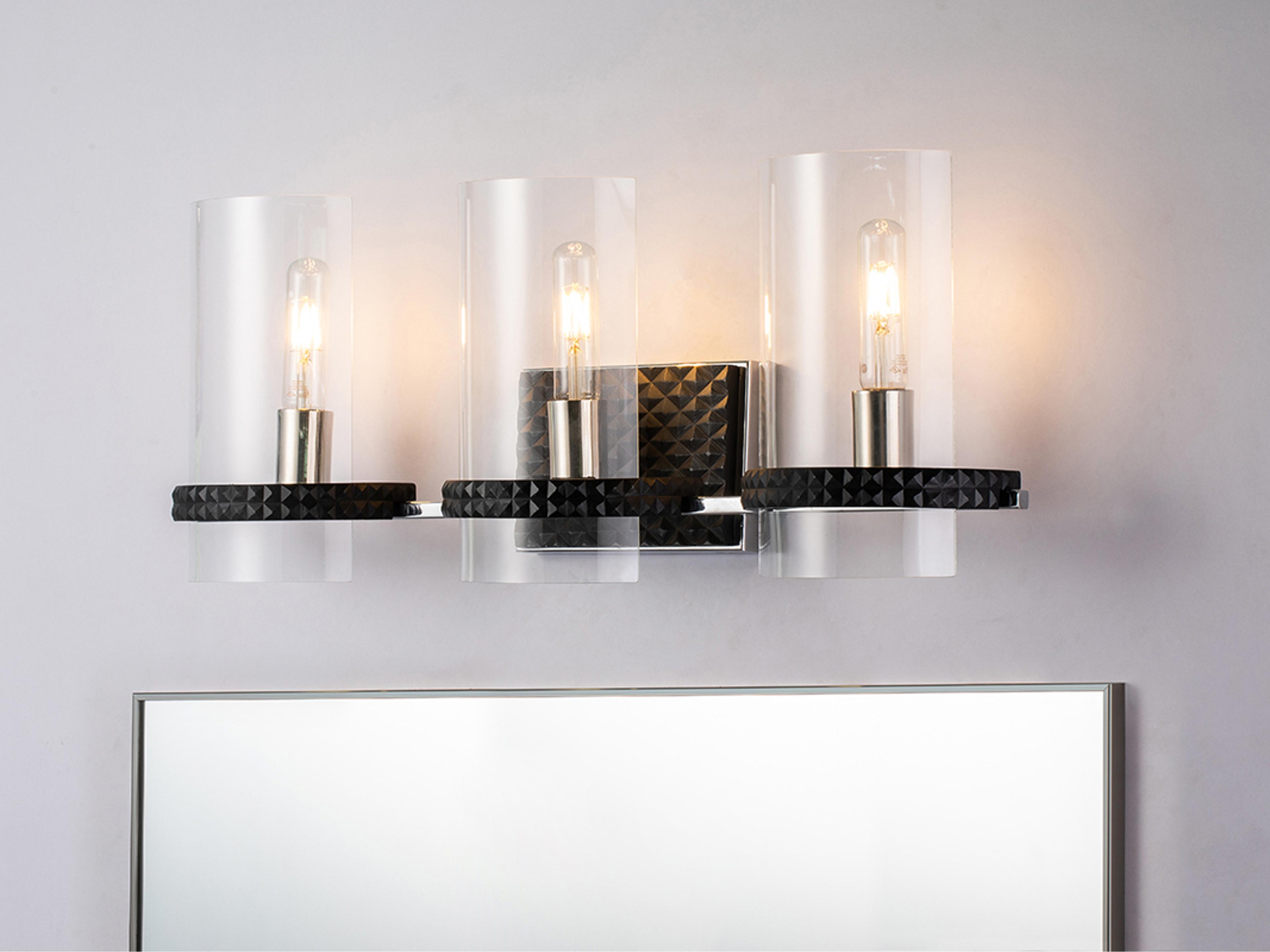 Lucas McKearn Mazant 3-Light Matte Black Polished Chrome Glass Vanity Light