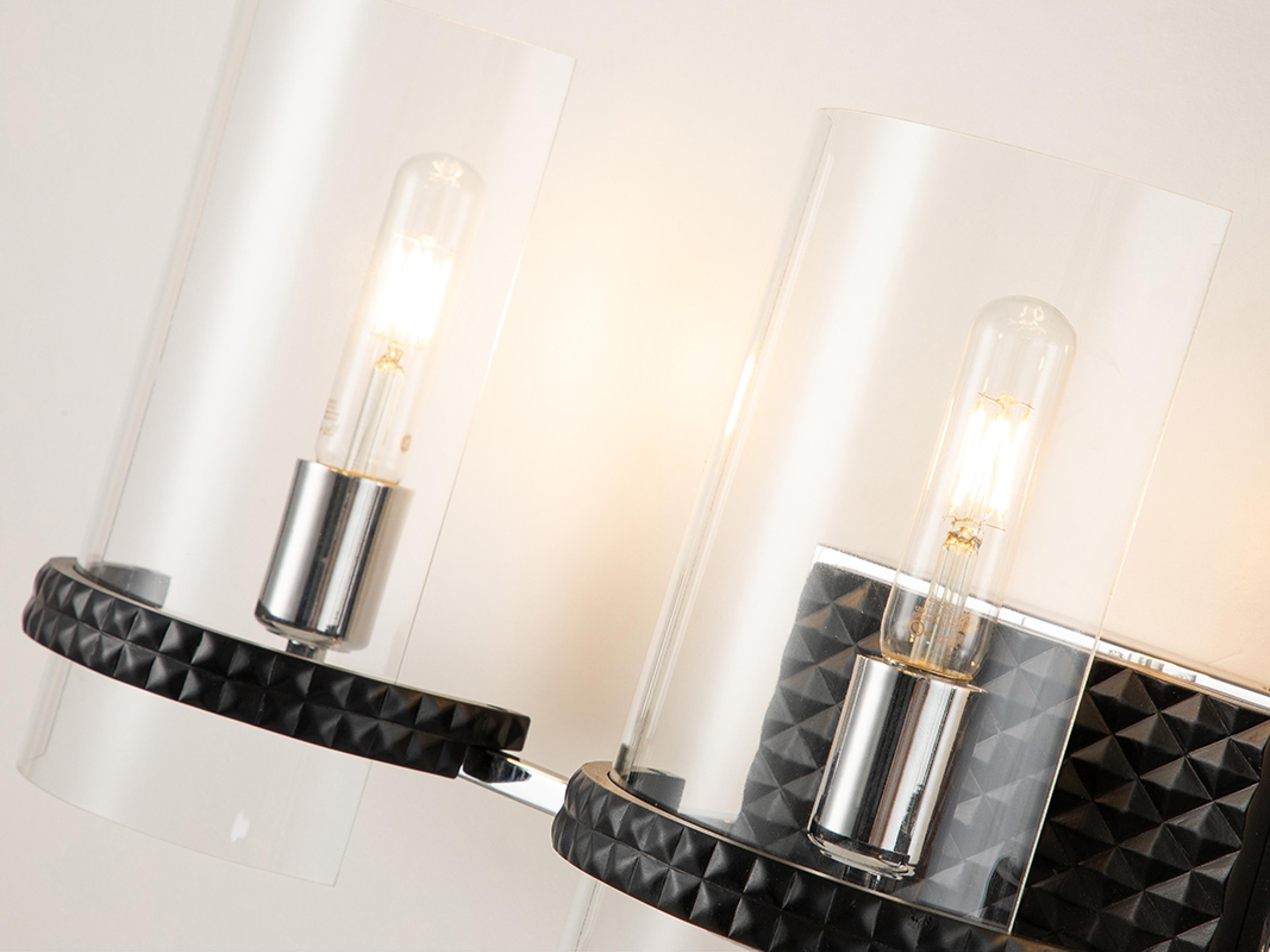 Lucas McKearn Mazant 3-Light Matte Black Polished Chrome Glass Vanity Light