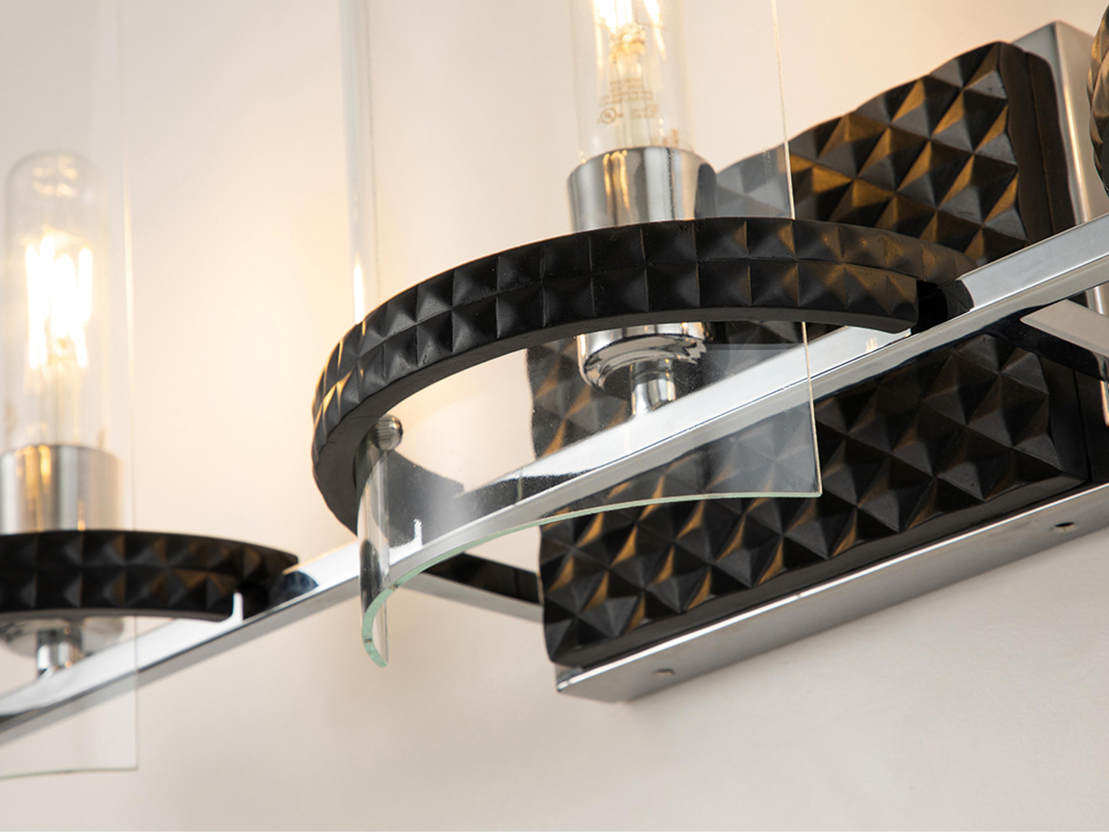 Lucas McKearn Mazant 3-Light Matte Black Polished Chrome Glass Vanity Light