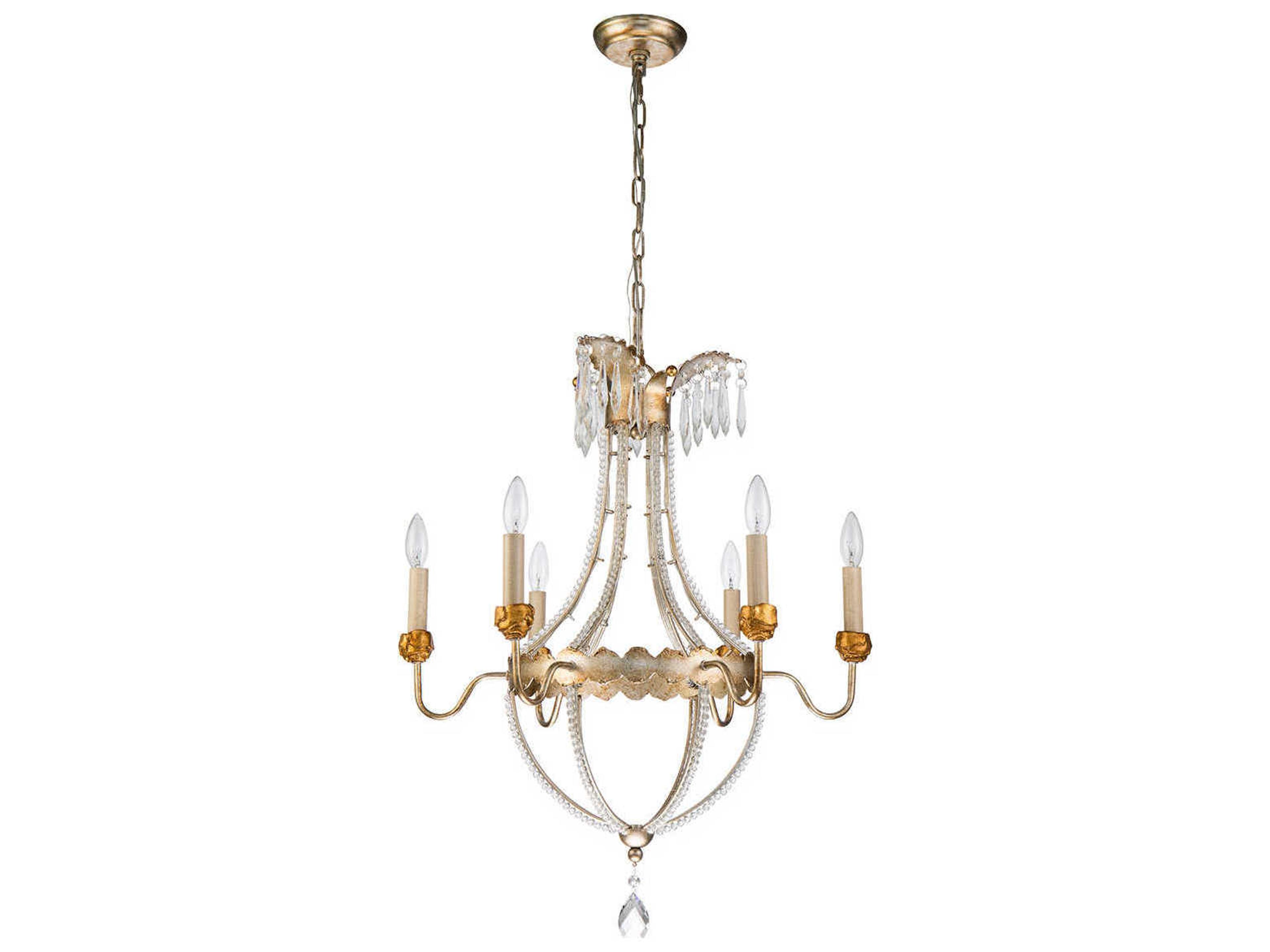 Lucas McKearn 6-Light Distressed Silver Gold Crystal Candelabra Chandelier