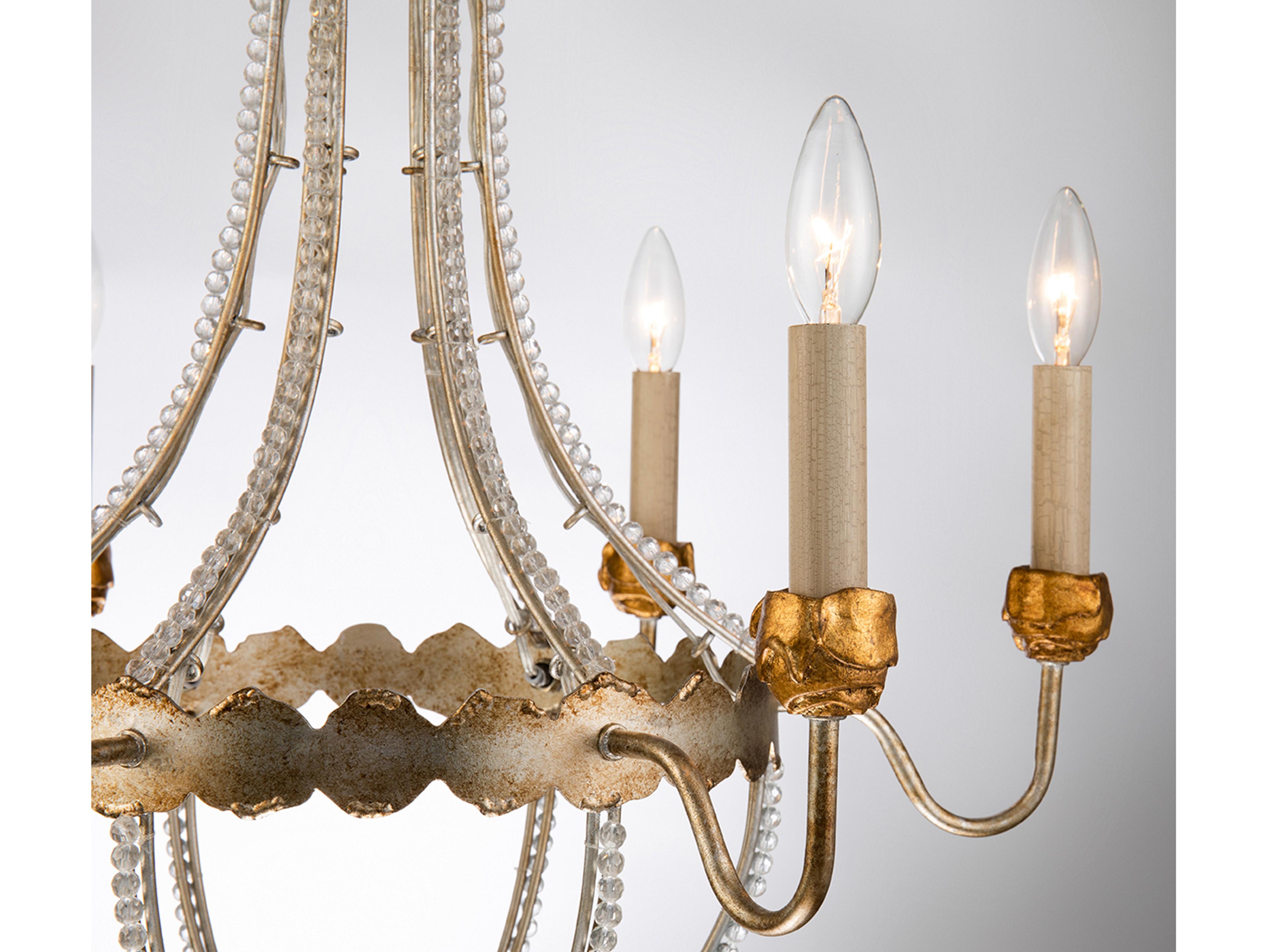 Lucas McKearn 6-Light Distressed Silver Gold Crystal Candelabra Chandelier