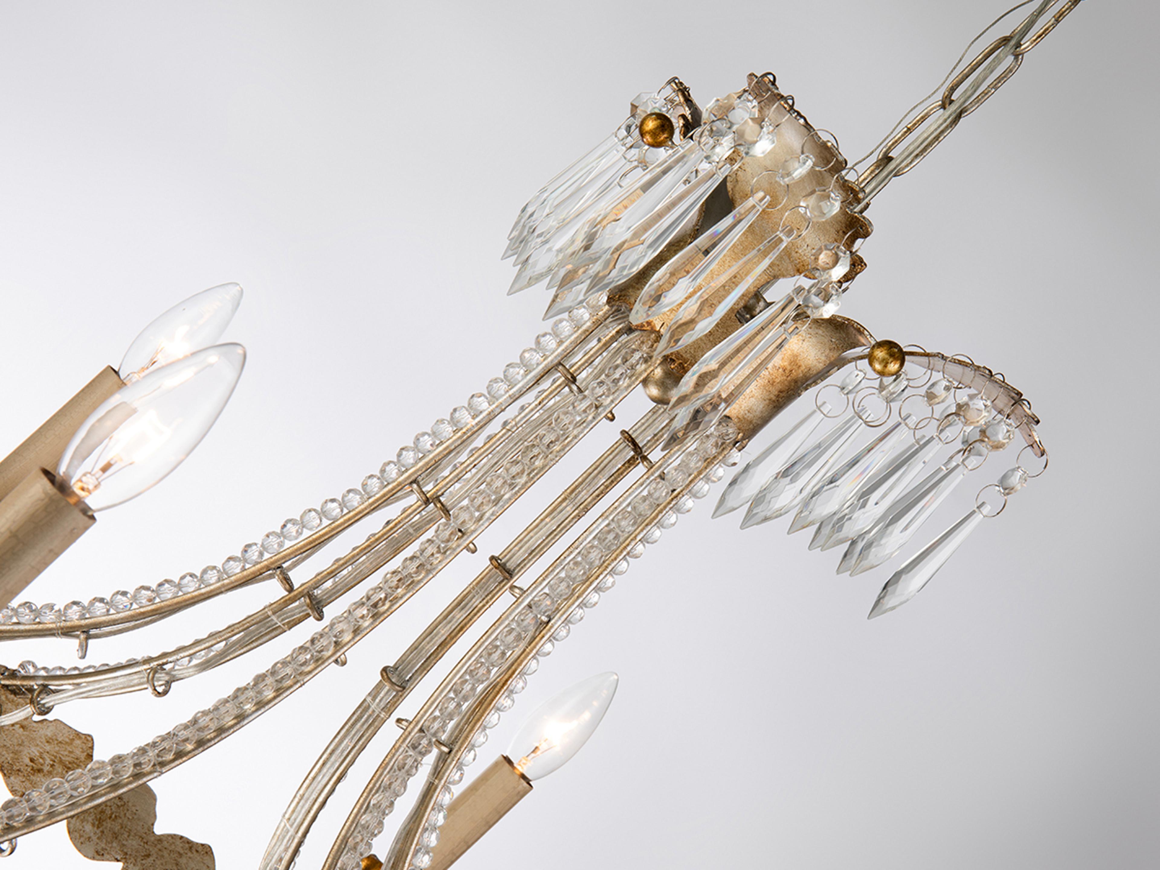 Lucas McKearn 6-Light Distressed Silver Gold Crystal Candelabra Chandelier