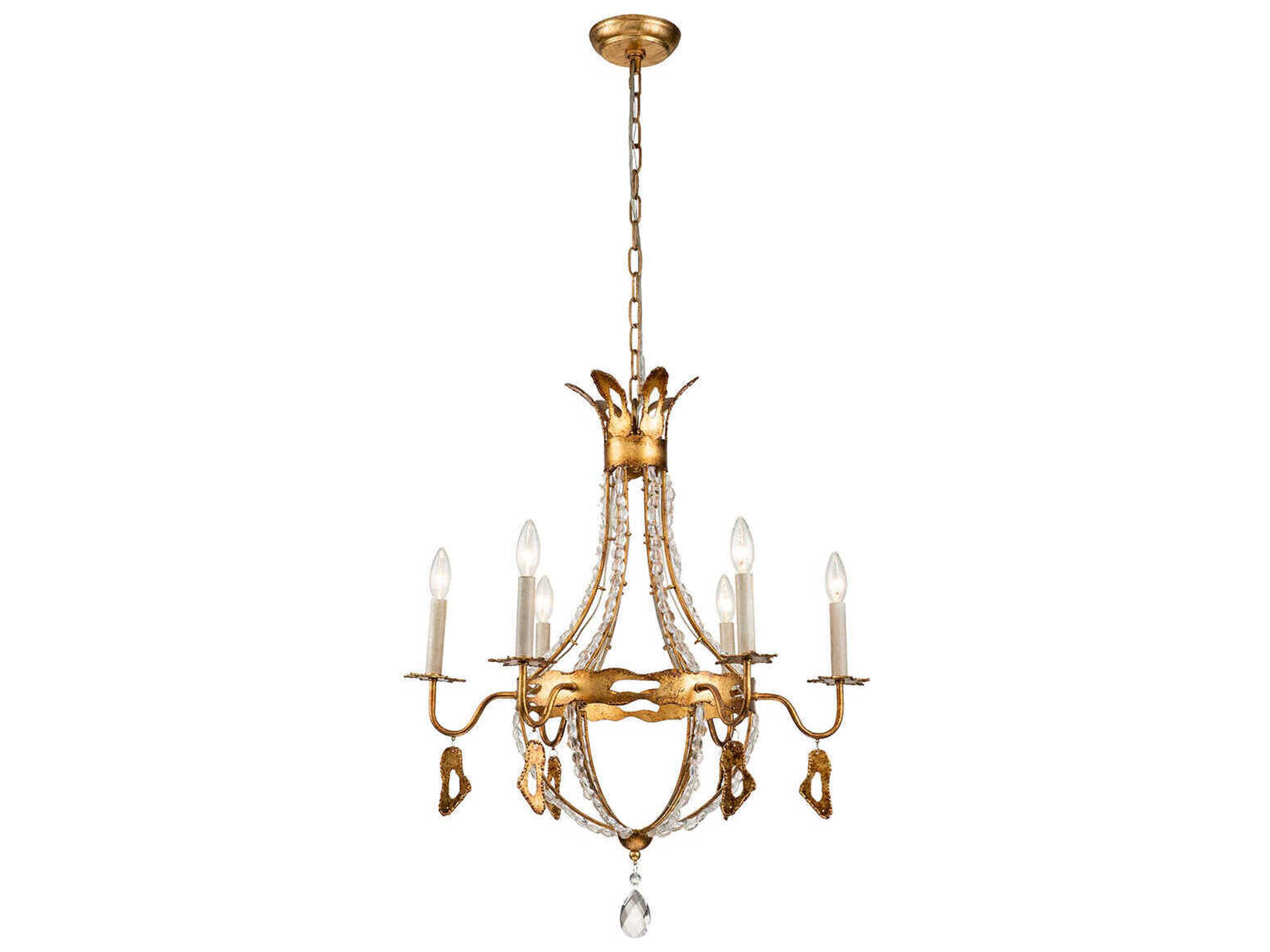 6-Light Monteleone Chandelier in Antique Gold with Crystal Accents