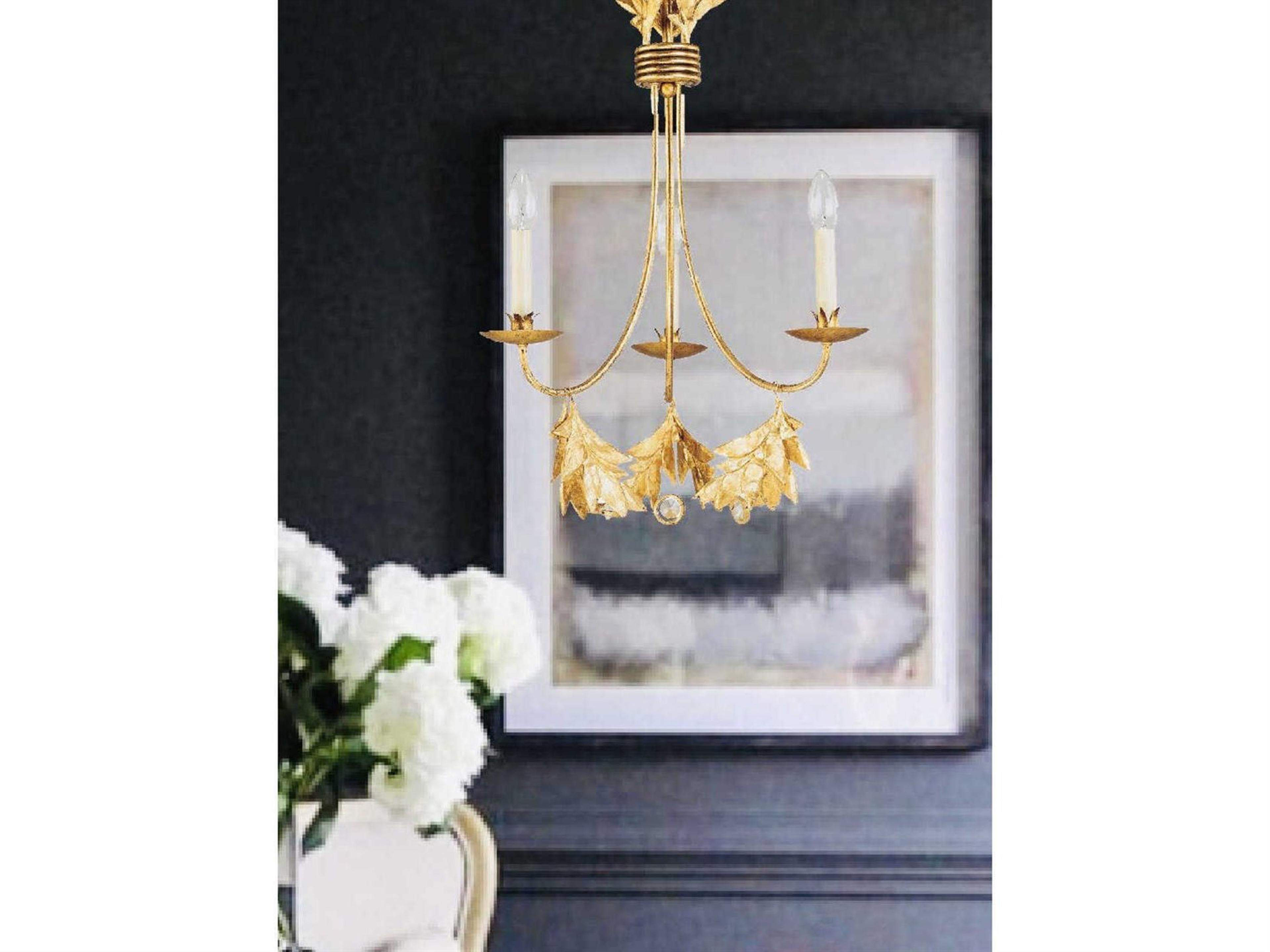 Lucas McKearn Sweet Olive 3-Light Distressed Gold Crystal Traditional Candelabra Chandelier