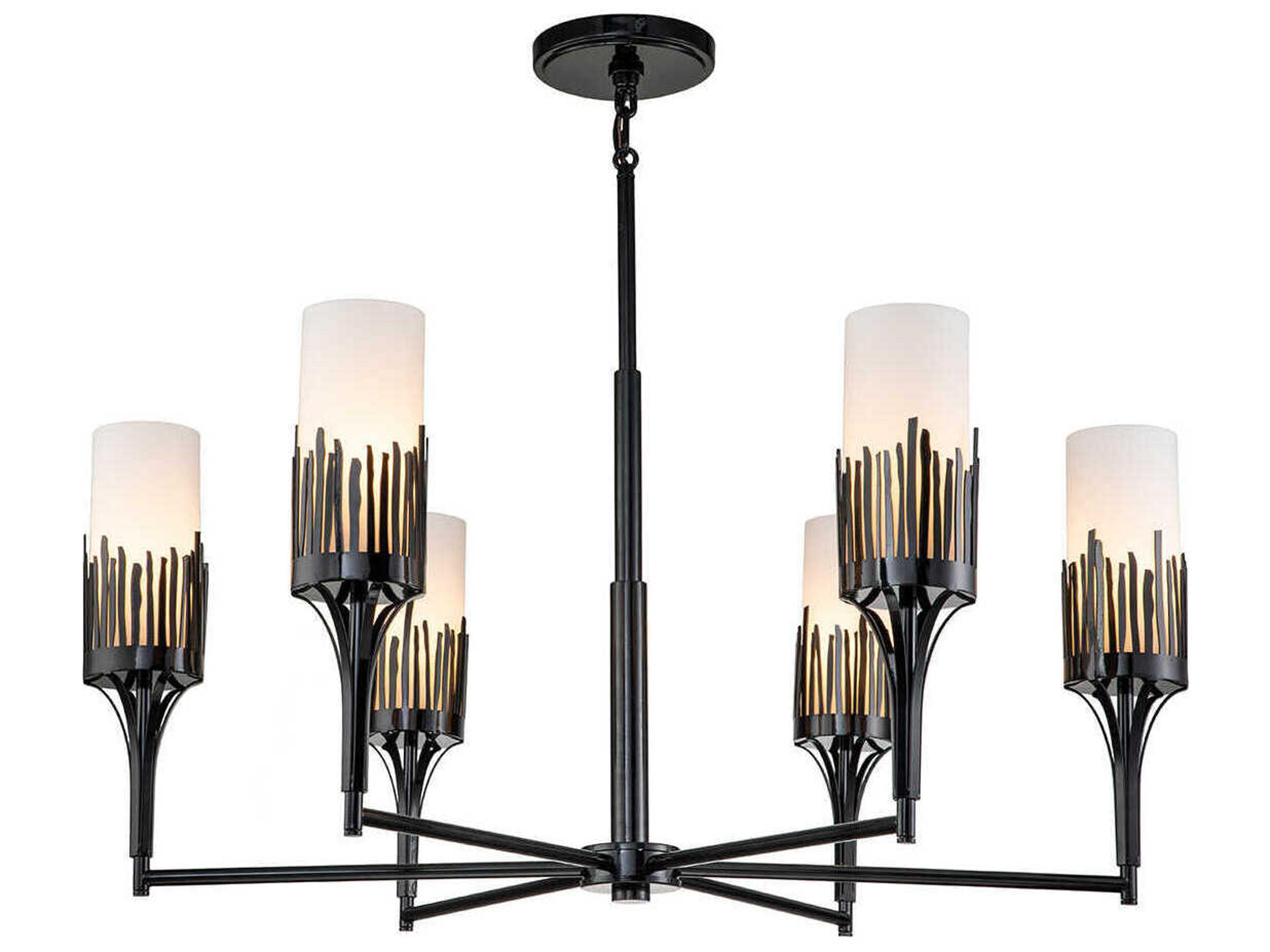 Sawgrass 6-Light Matte Black Glass Cylinder Chandelier