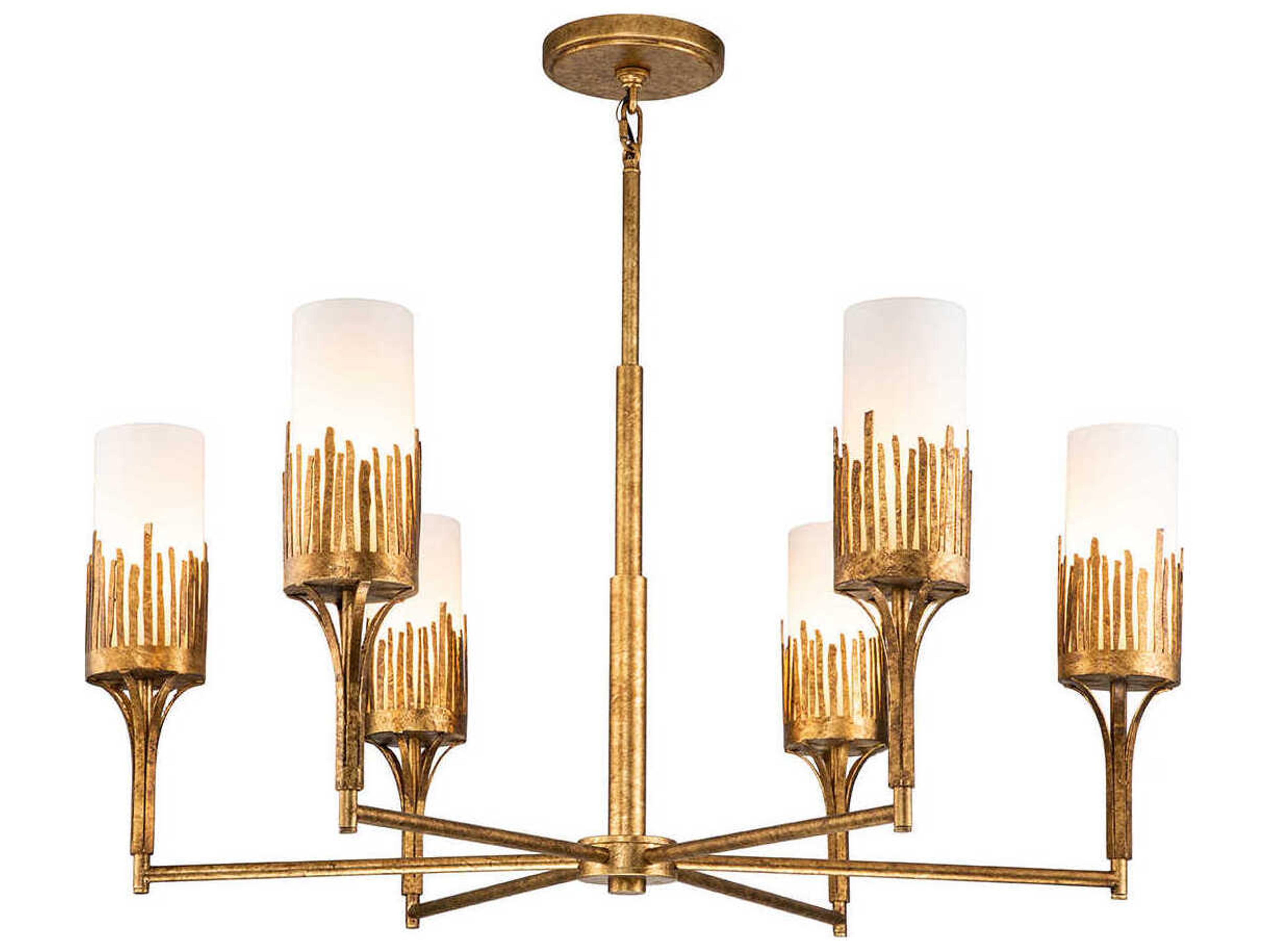 Sawgrass 6-Light Gold Leaf Glass Candelabra Cylinder Chandelier