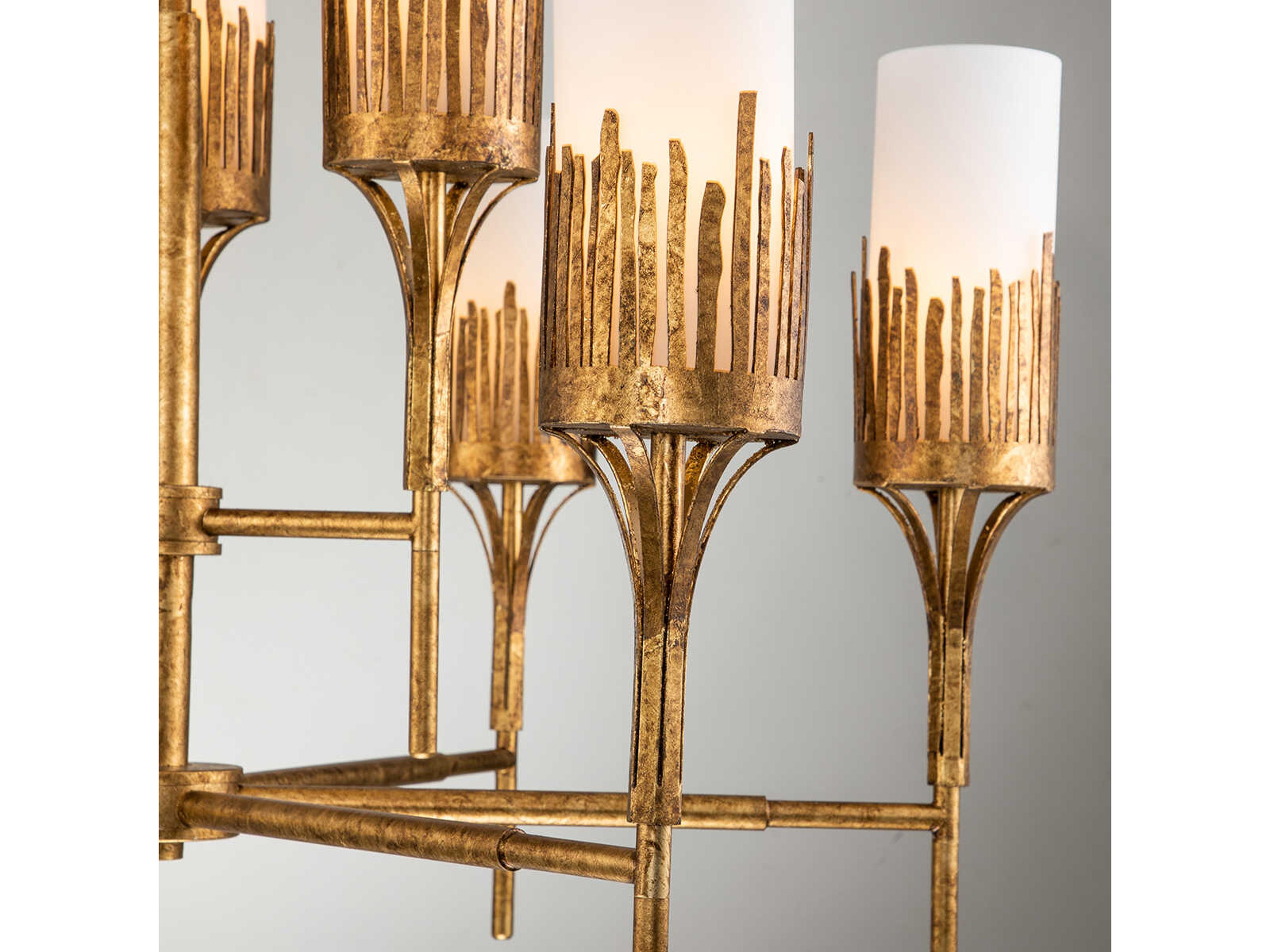 Lucas McKearn Sawgrass 6-Light Gold Leaf Glass Candelabra Cylinder Chandelier