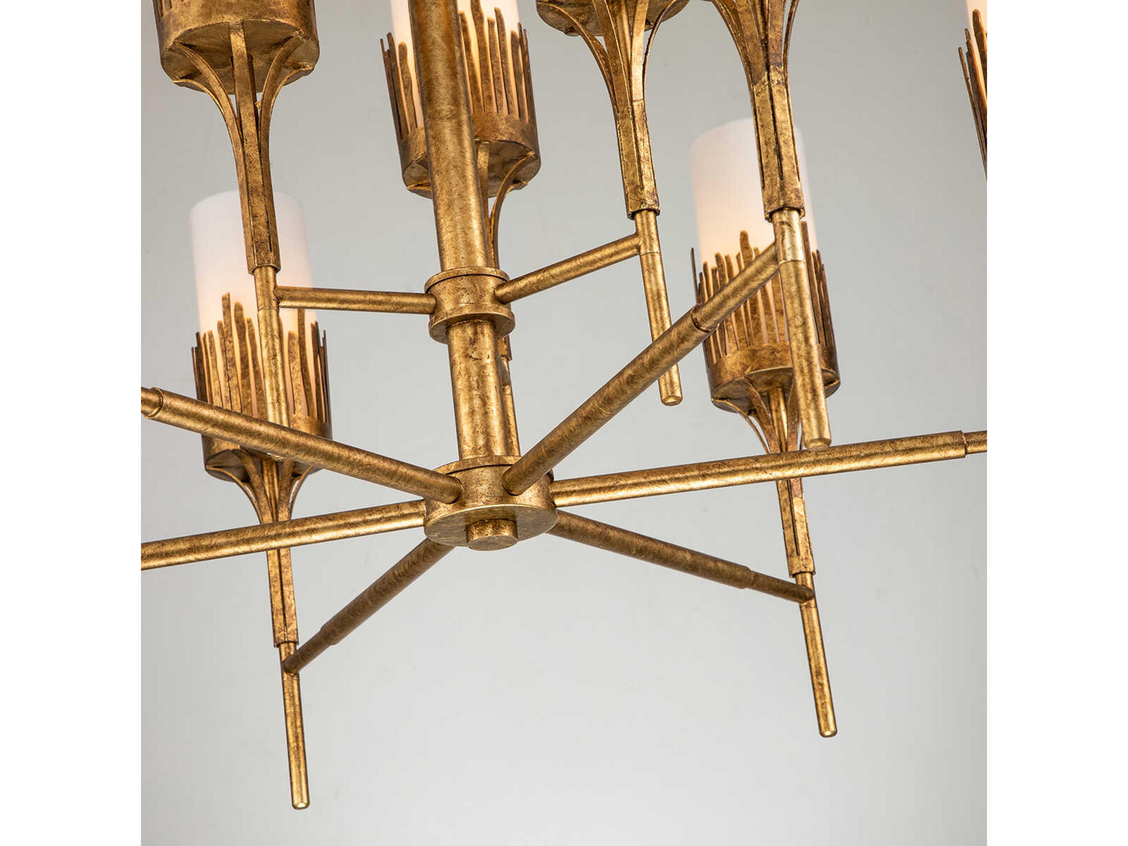 Lucas McKearn Sawgrass 6-Light Gold Leaf Glass Candelabra Cylinder Chandelier