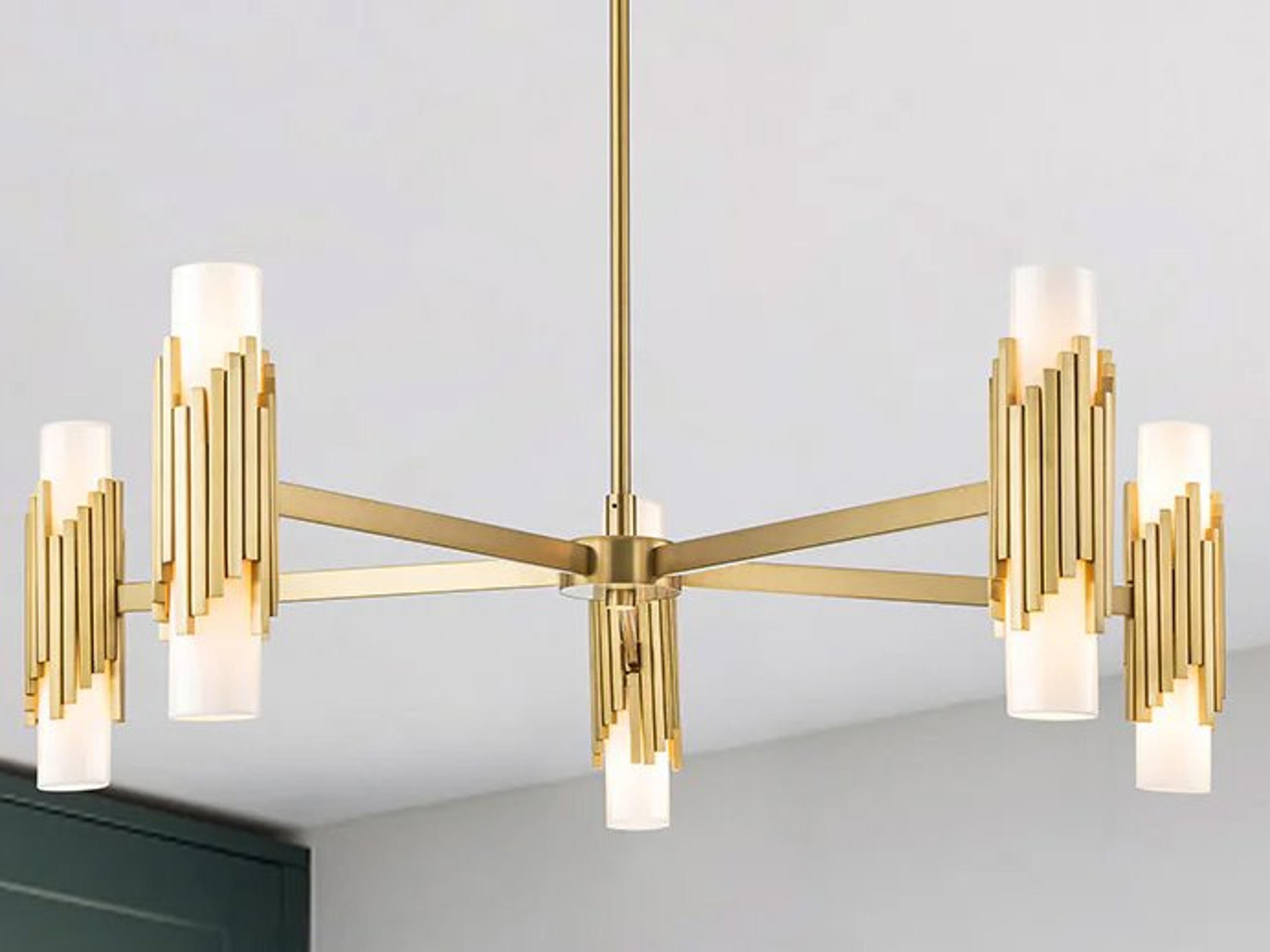 Lucas McKearn Marvel 10-Light Aged Brass Cylinder Chandelier