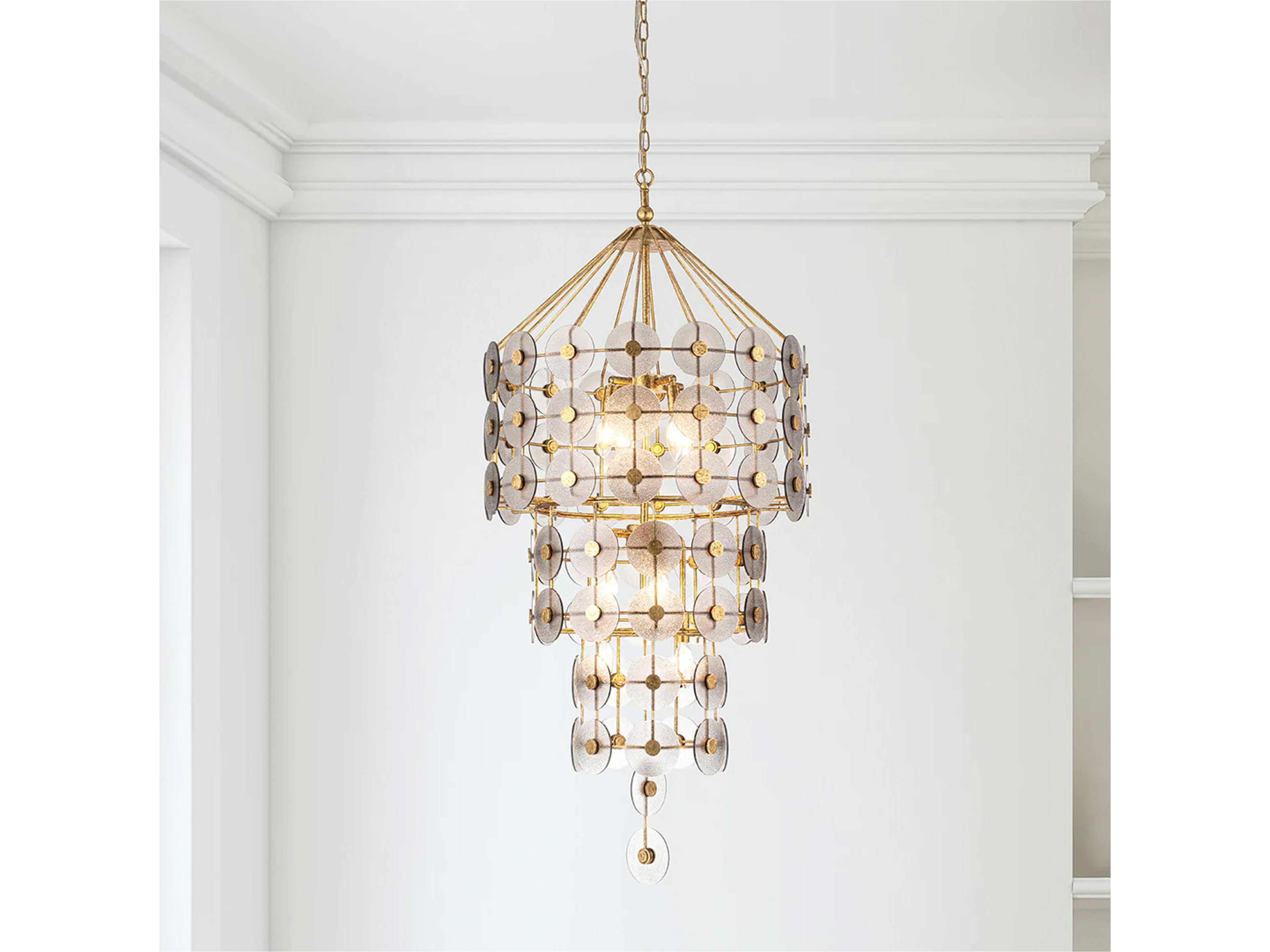 Lucas McKearn Meridian 9-Light Distressed Gold Tiered Pendant