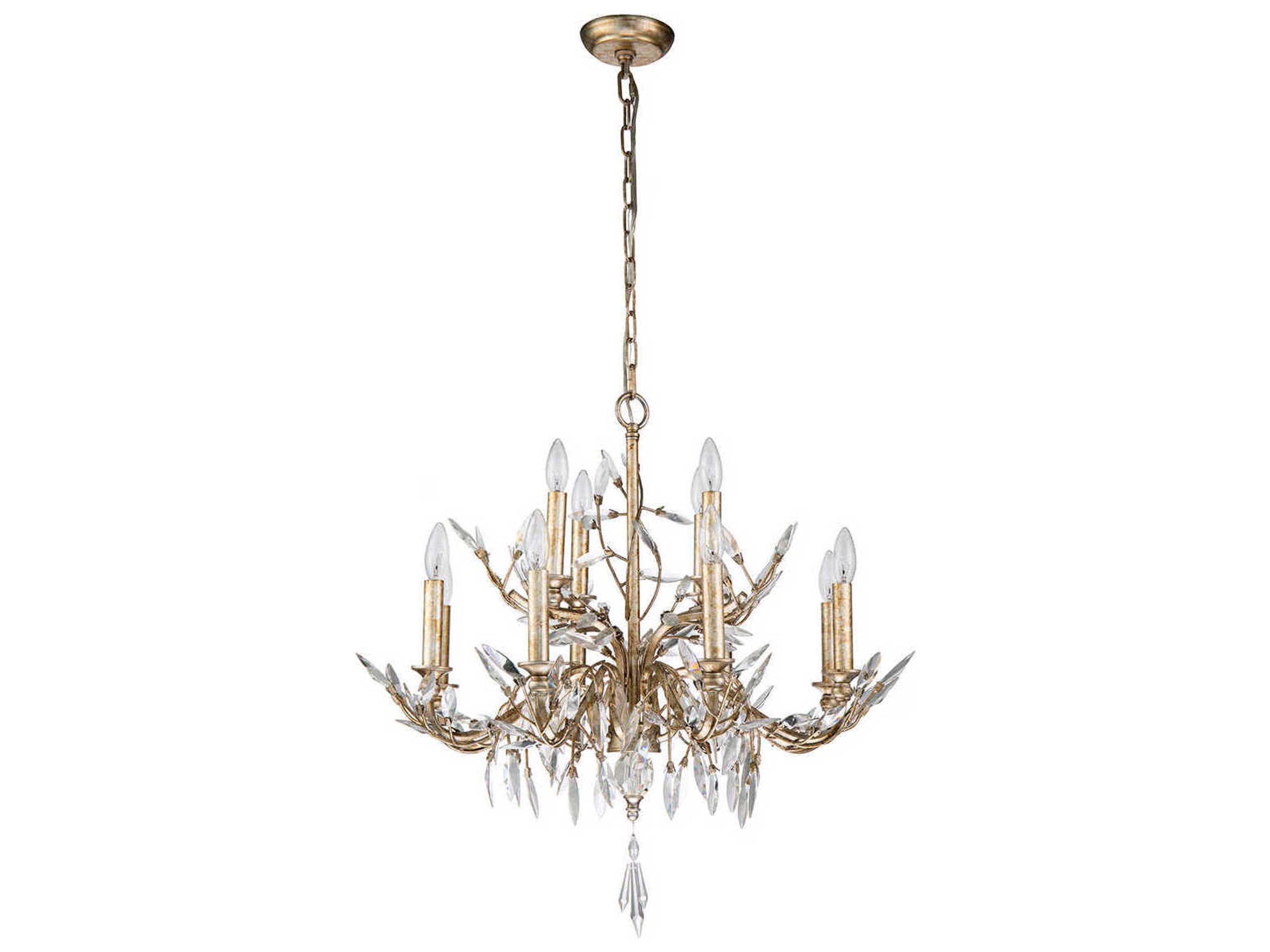 Lucas McKearn Alsace 12-Light Silver Leaf With Antique Glaze Crystal Traditional Candelabra Chandelier