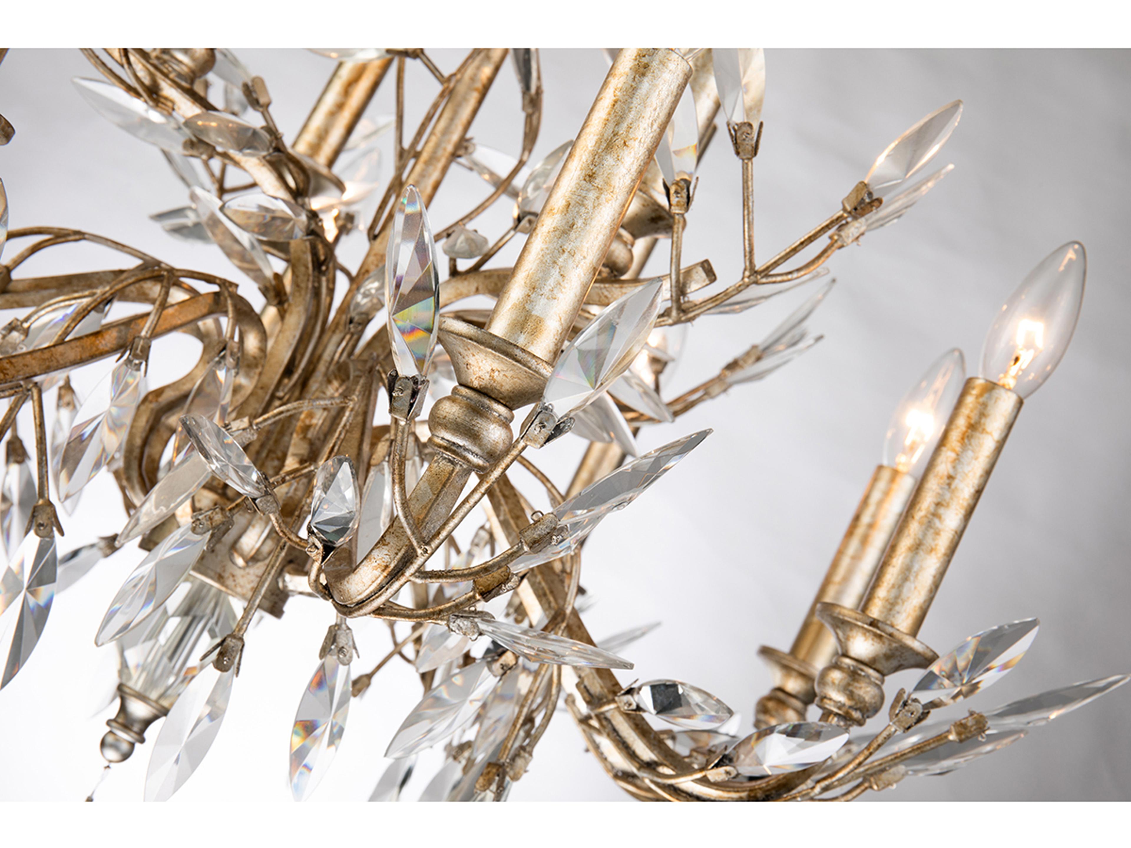 Lucas McKearn Alsace 12-Light Silver Leaf With Antique Glaze Crystal Traditional Candelabra Chandelier