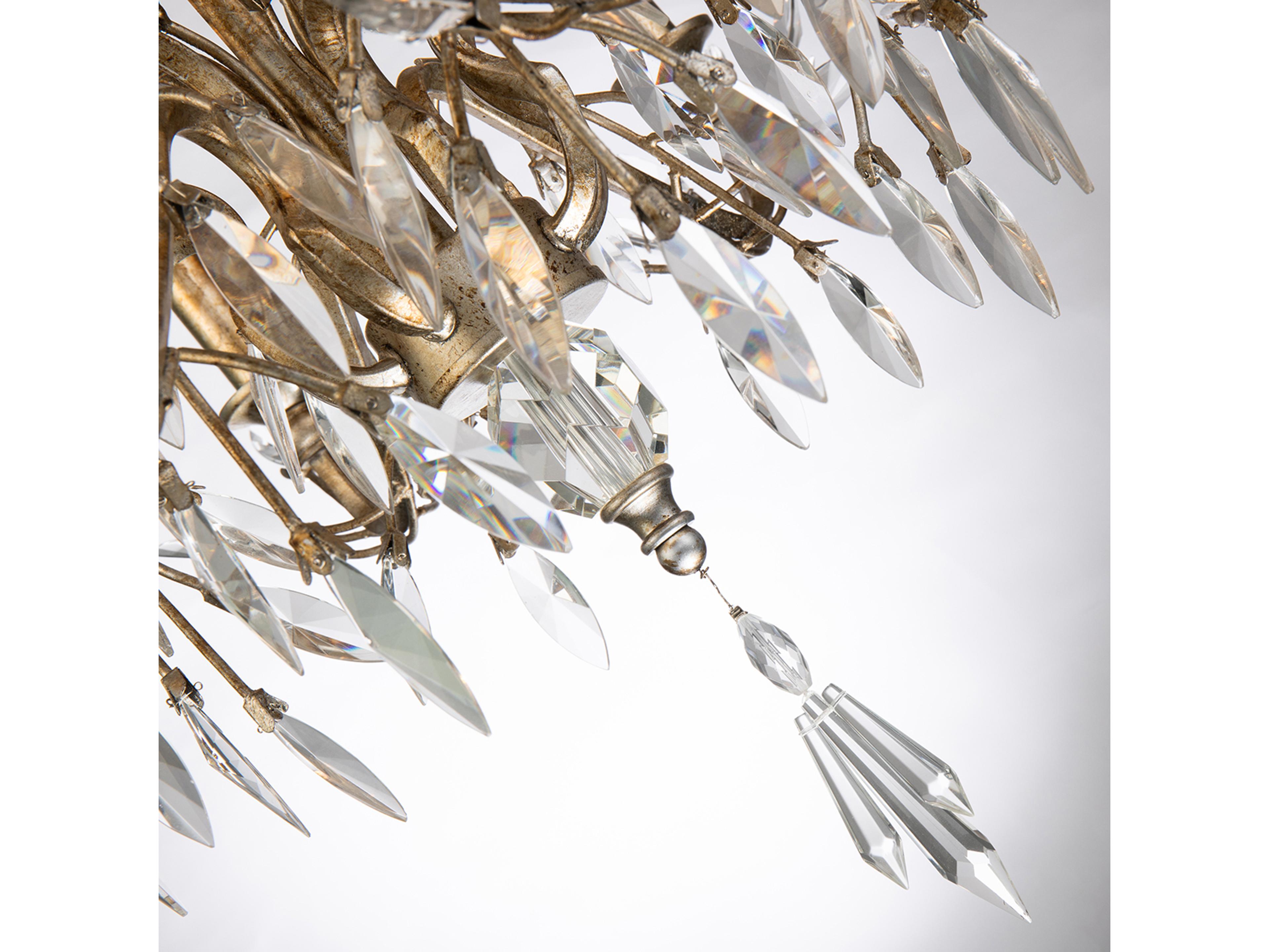 Lucas McKearn Alsace 12-Light Silver Leaf With Antique Glaze Crystal Traditional Candelabra Chandelier