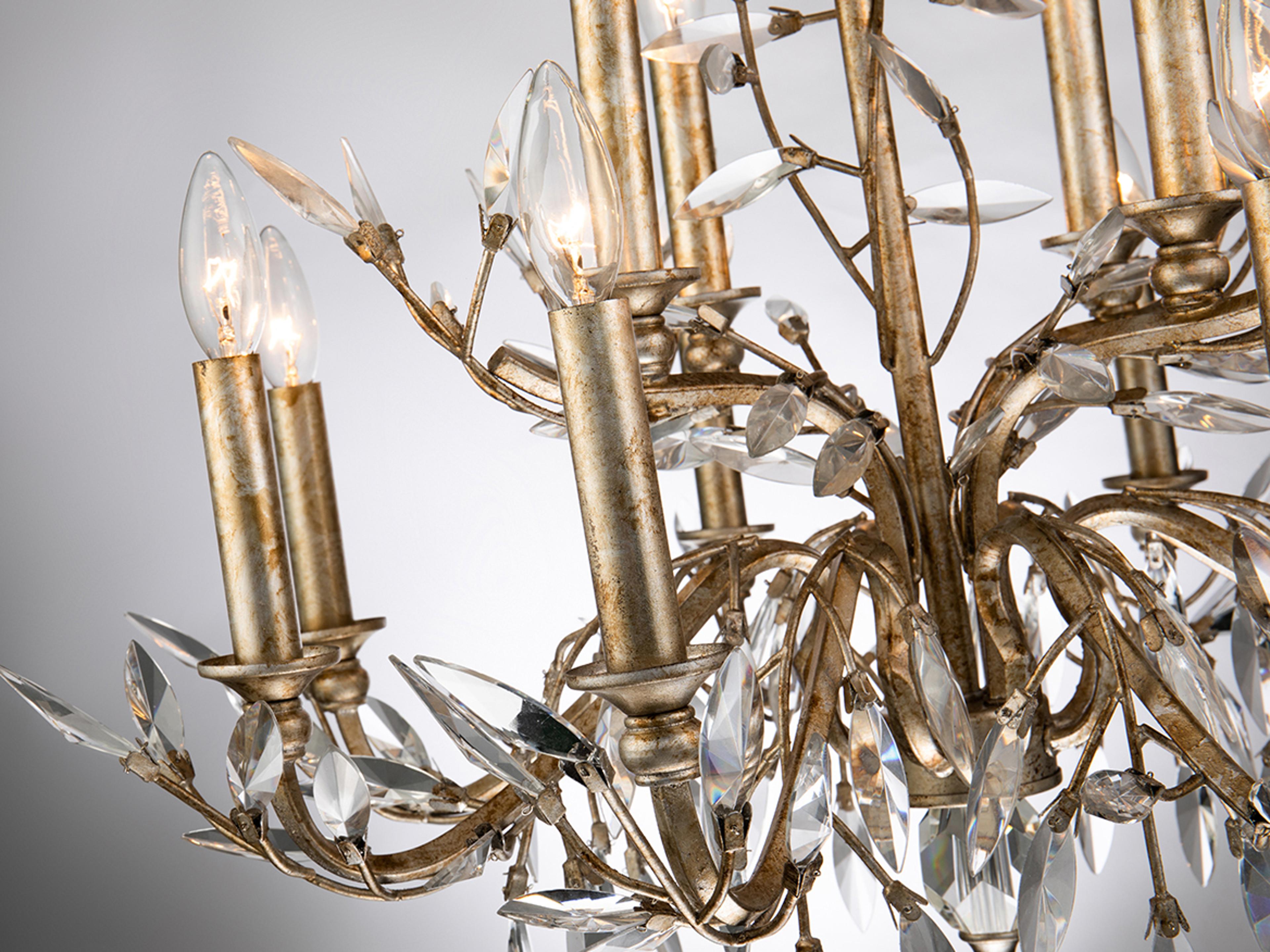 Lucas McKearn Alsace 12-Light Silver Leaf With Antique Glaze Crystal Traditional Candelabra Chandelier