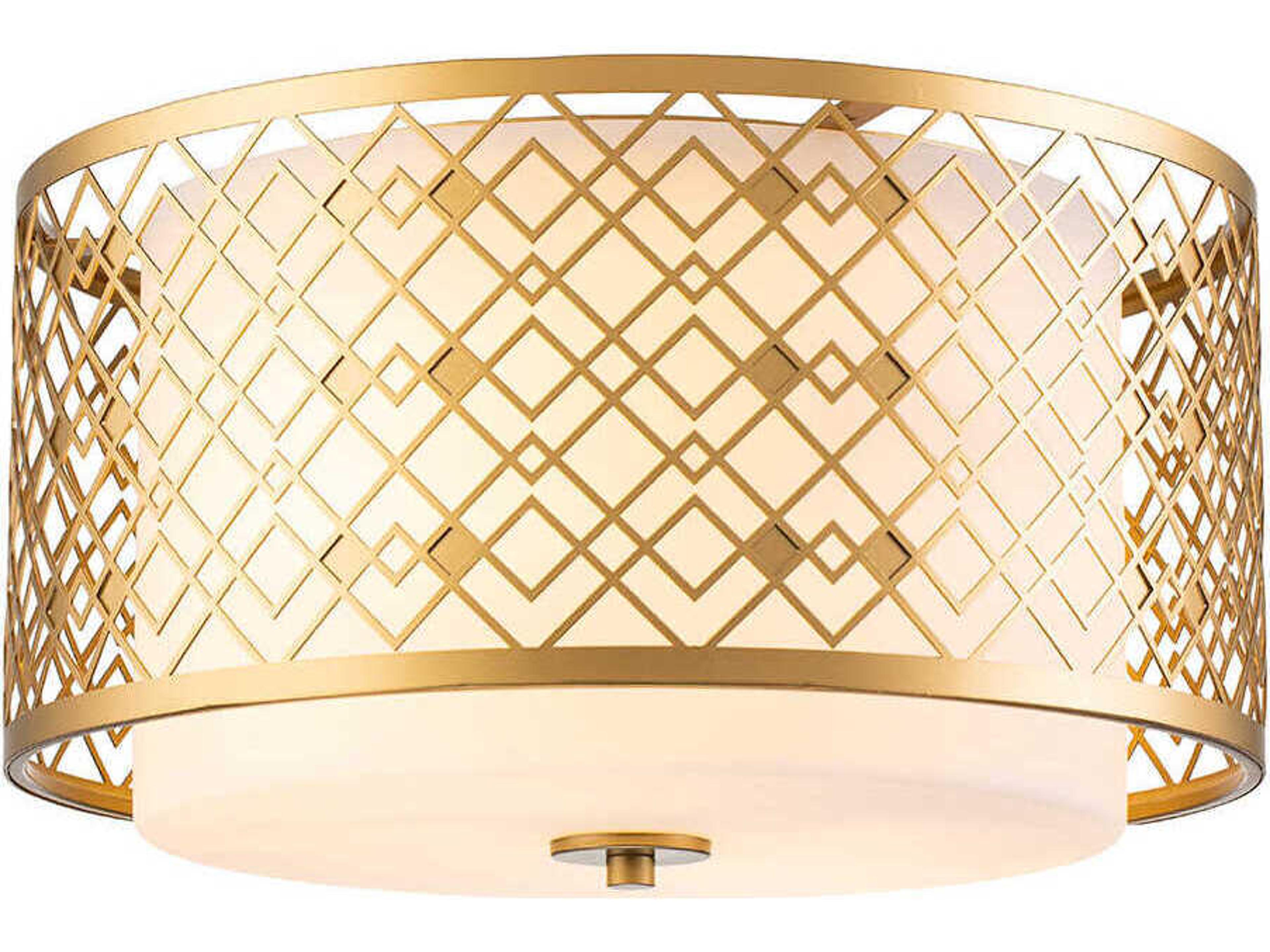 Ziggy 2-Light Laquered Gold Glass Drum Flush Mount
