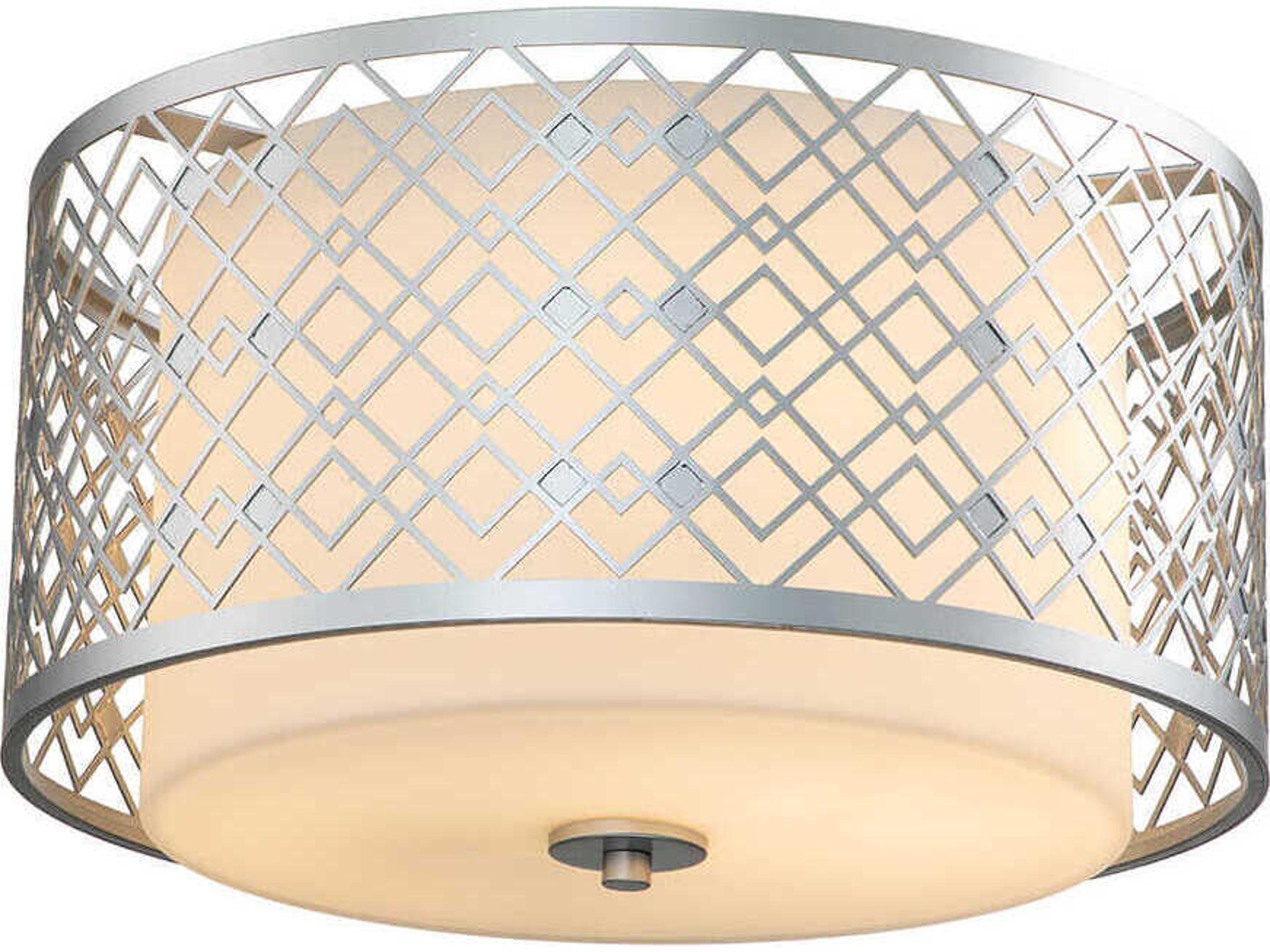 Ziggy 2-Light Laquered Silver Glass Drum Flush Mount