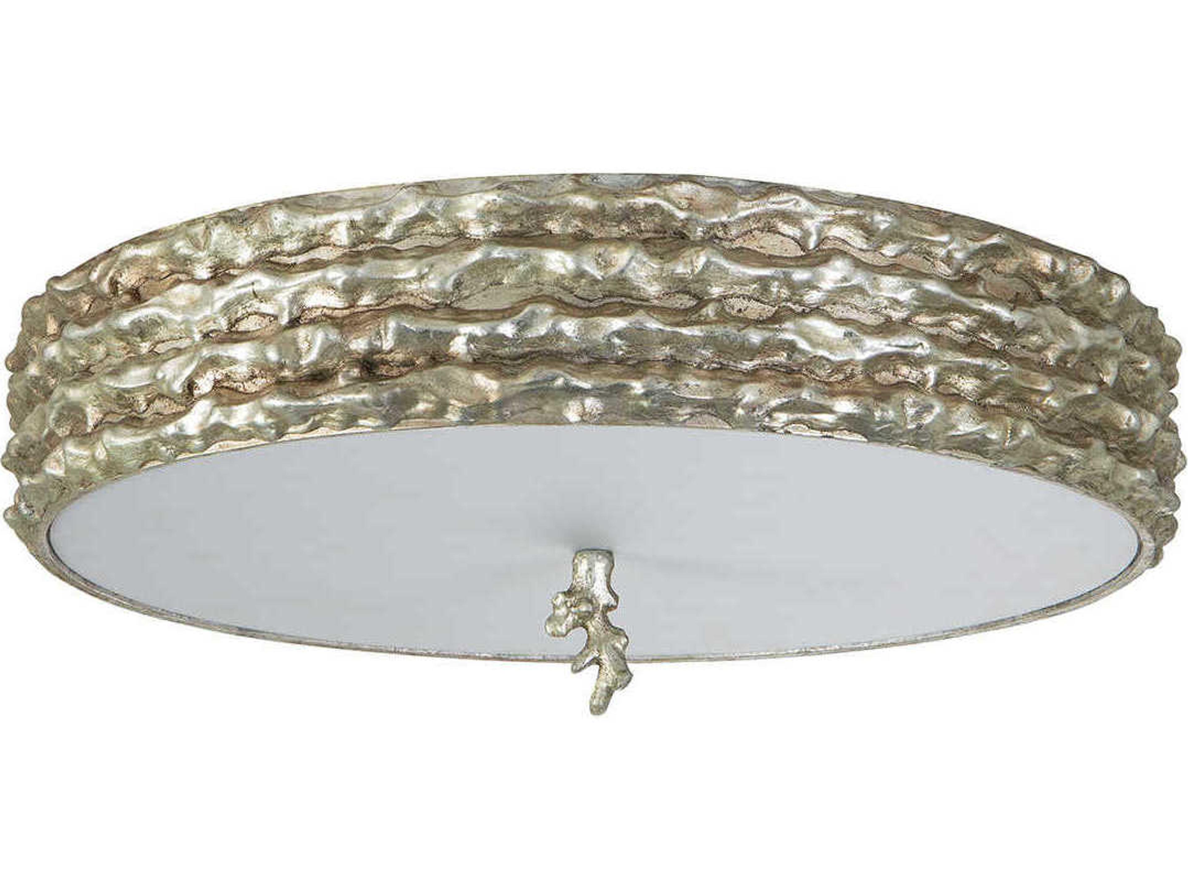 Lucas McKearn Trellis 4-Light Silver Leaf Glass Round Flush Mount