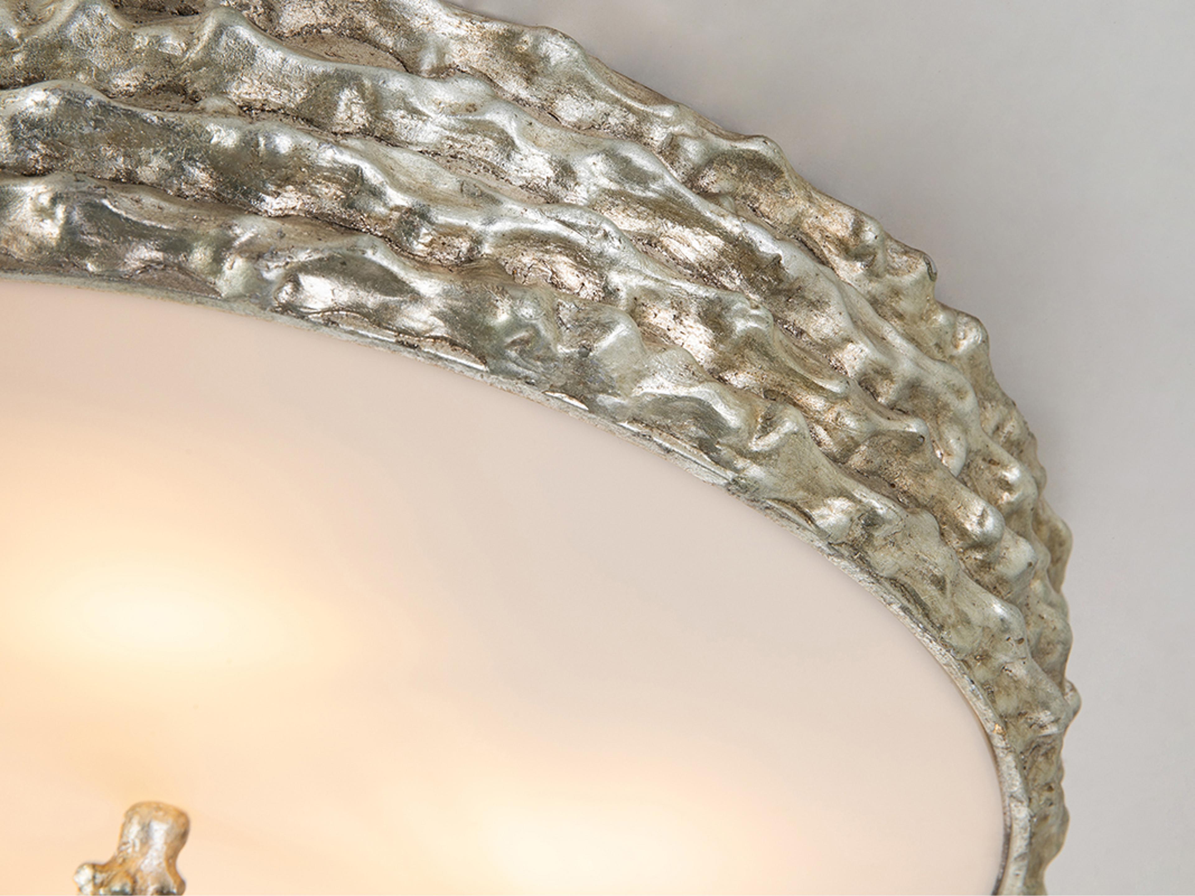 Lucas McKearn Trellis 4-Light Silver Leaf Glass Round Flush Mount