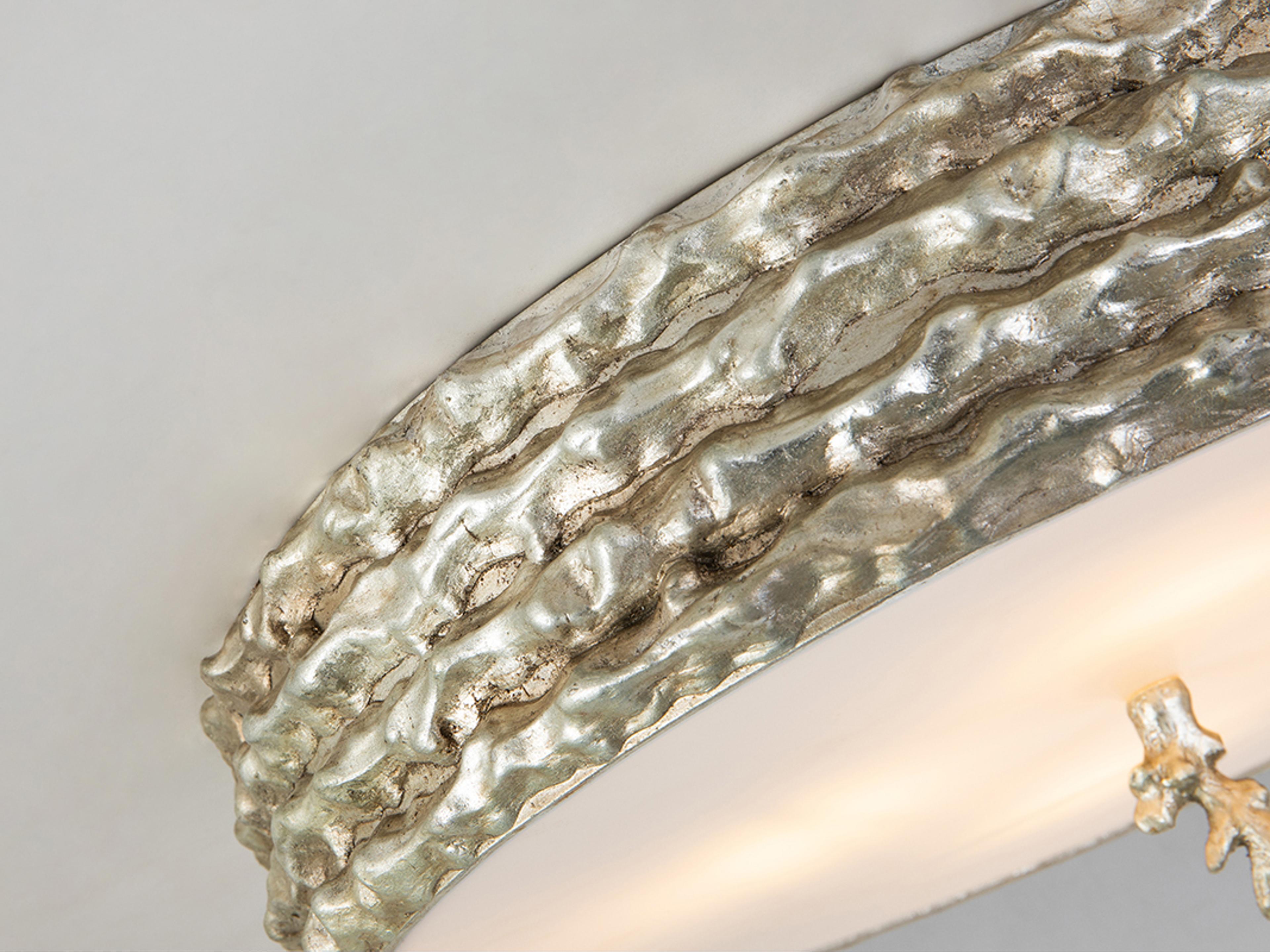 Lucas McKearn Trellis 4-Light Silver Leaf Glass Round Flush Mount