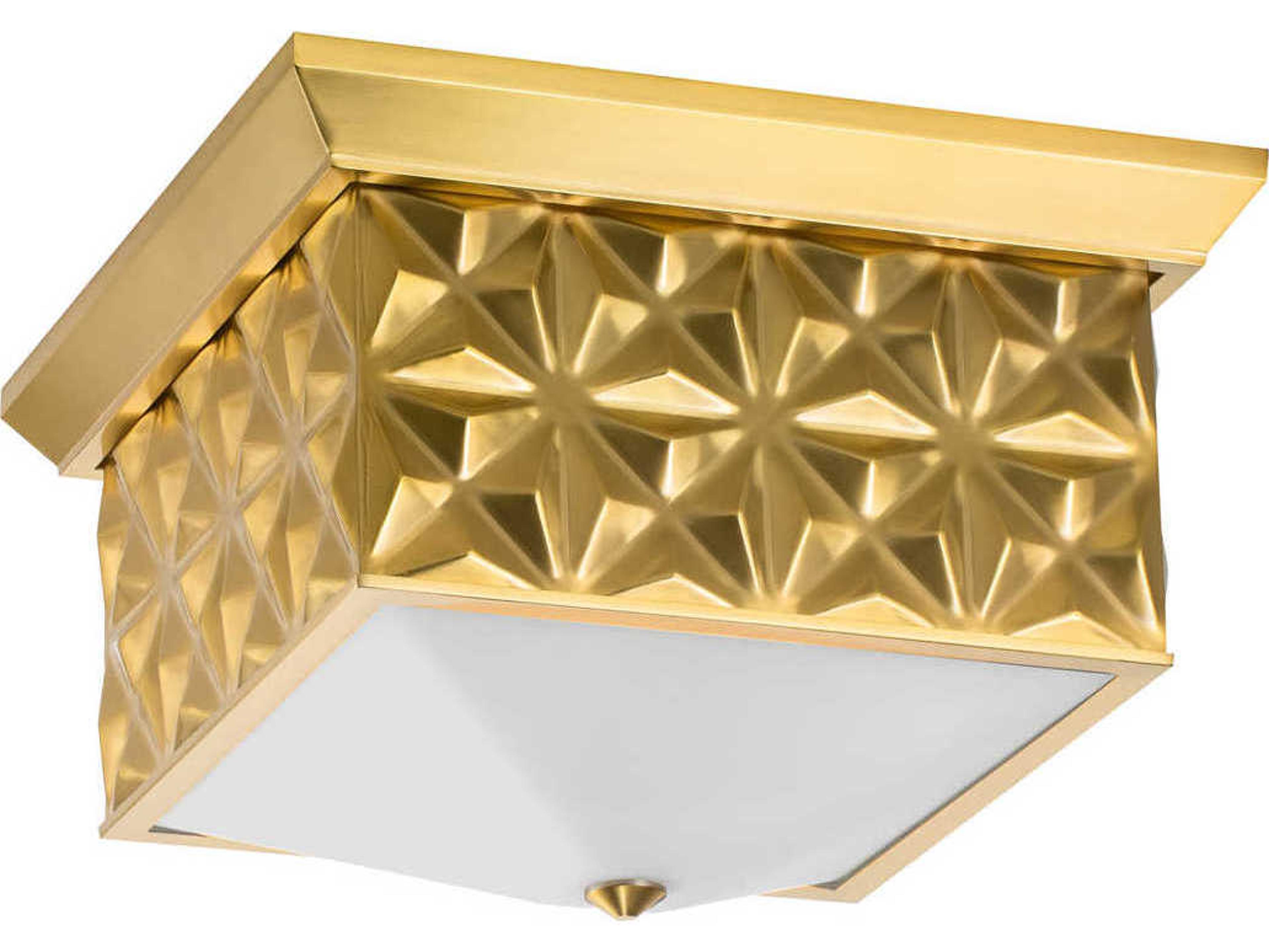 Lucas McKearn Alpha 4-Light Aged Brass Glass Geometric Flush Mount