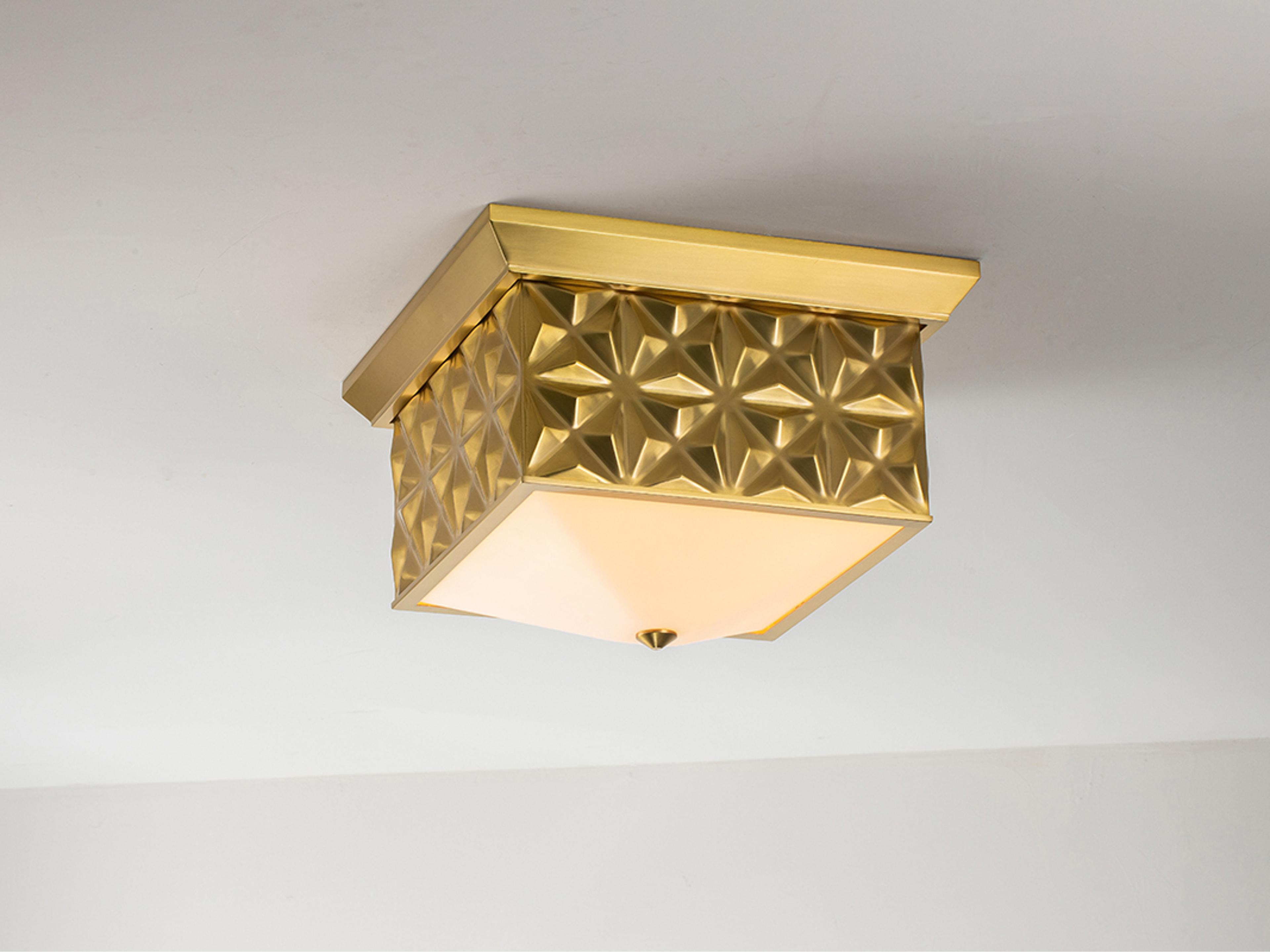 Lucas McKearn Alpha 4-Light Aged Brass Glass Geometric Flush Mount