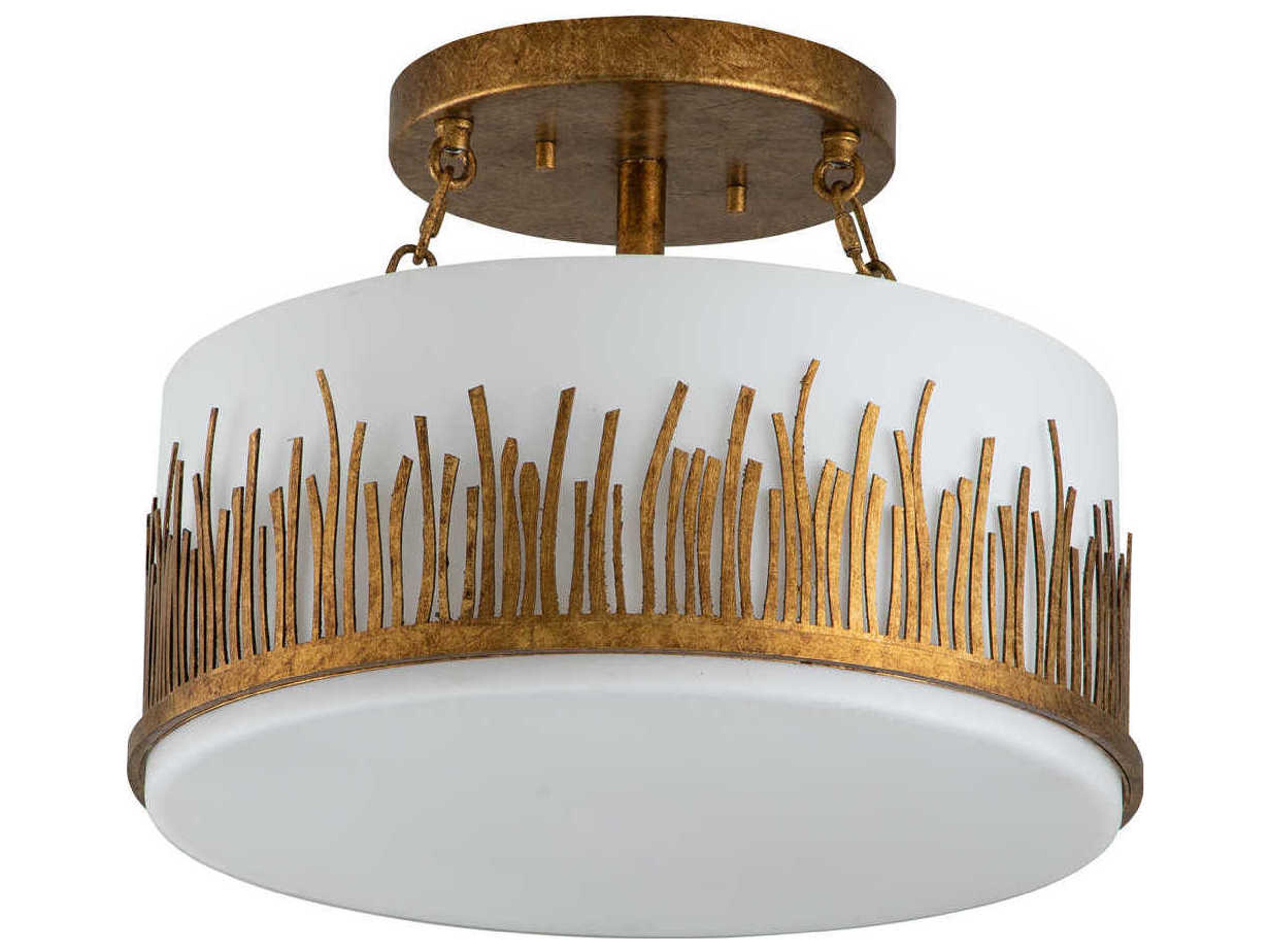 Lucas McKearn Sawgrass 3-Light Gold Glass Drum Round Semi Flush Mount