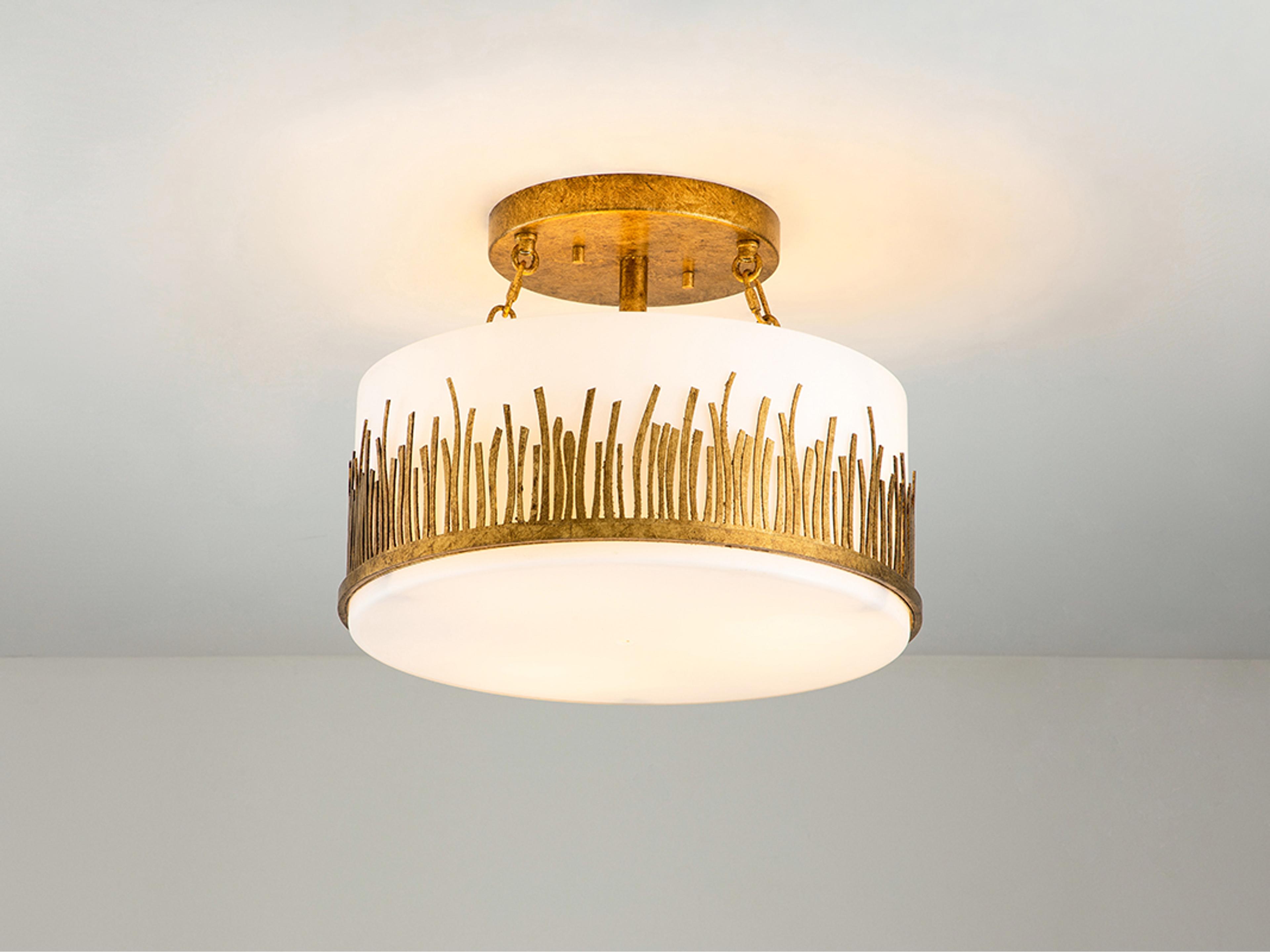 Lucas McKearn Sawgrass 3-Light Gold Glass Drum Round Semi Flush Mount