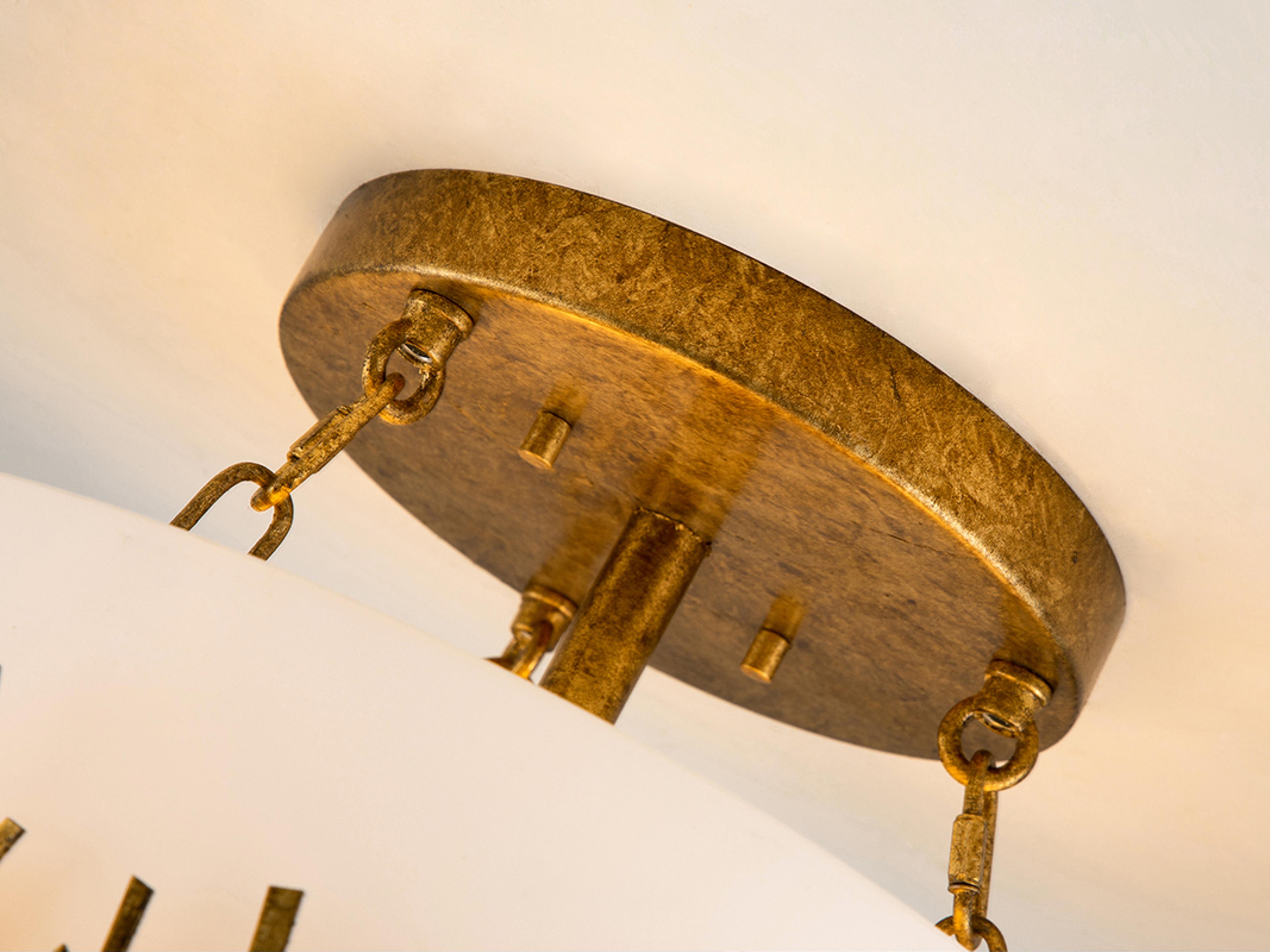 Lucas McKearn Sawgrass 3-Light Gold Glass Drum Round Semi Flush Mount