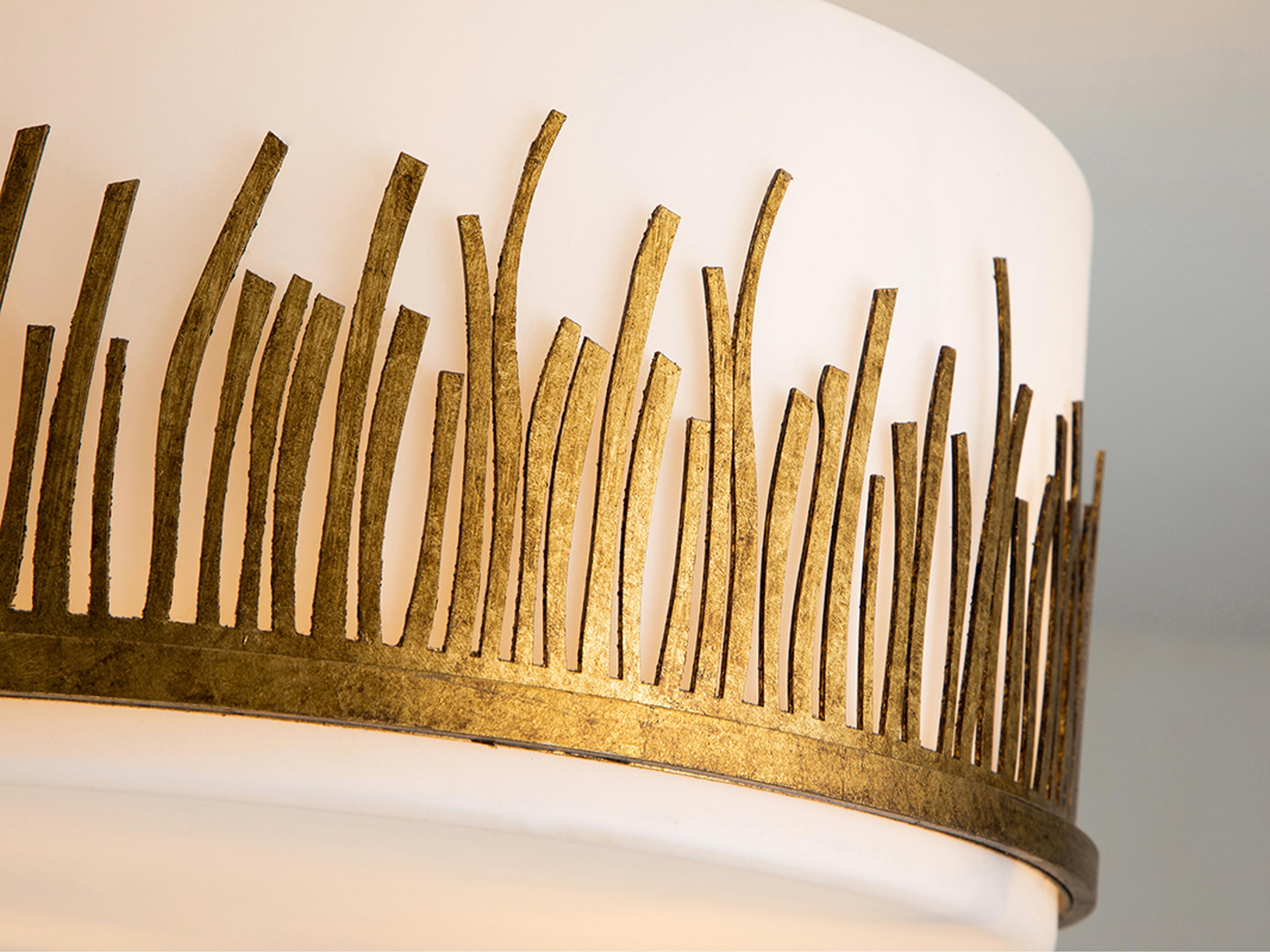 Lucas McKearn Sawgrass 3-Light Gold Glass Drum Round Semi Flush Mount