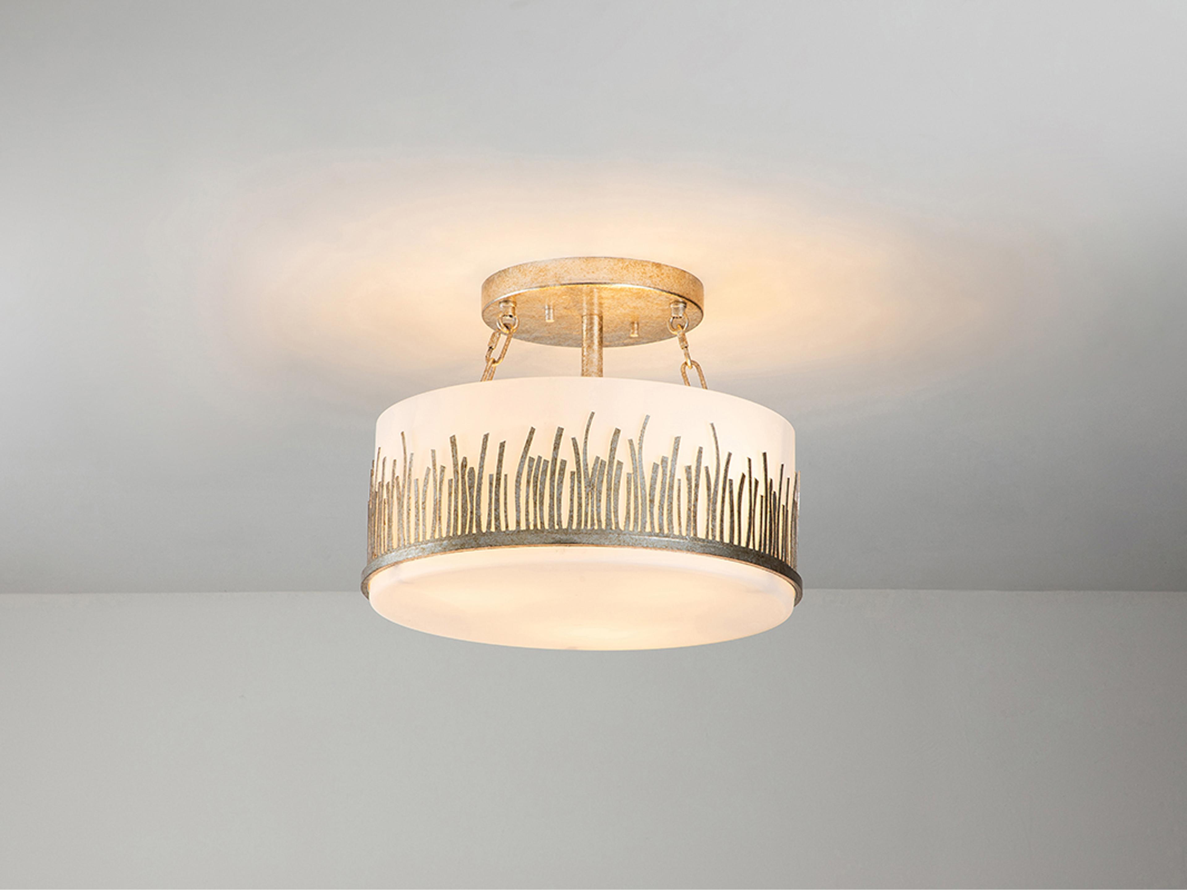 Lucas McKearn Sawgrass 3-Light Silver Glass Drum Round Semi Flush Mount