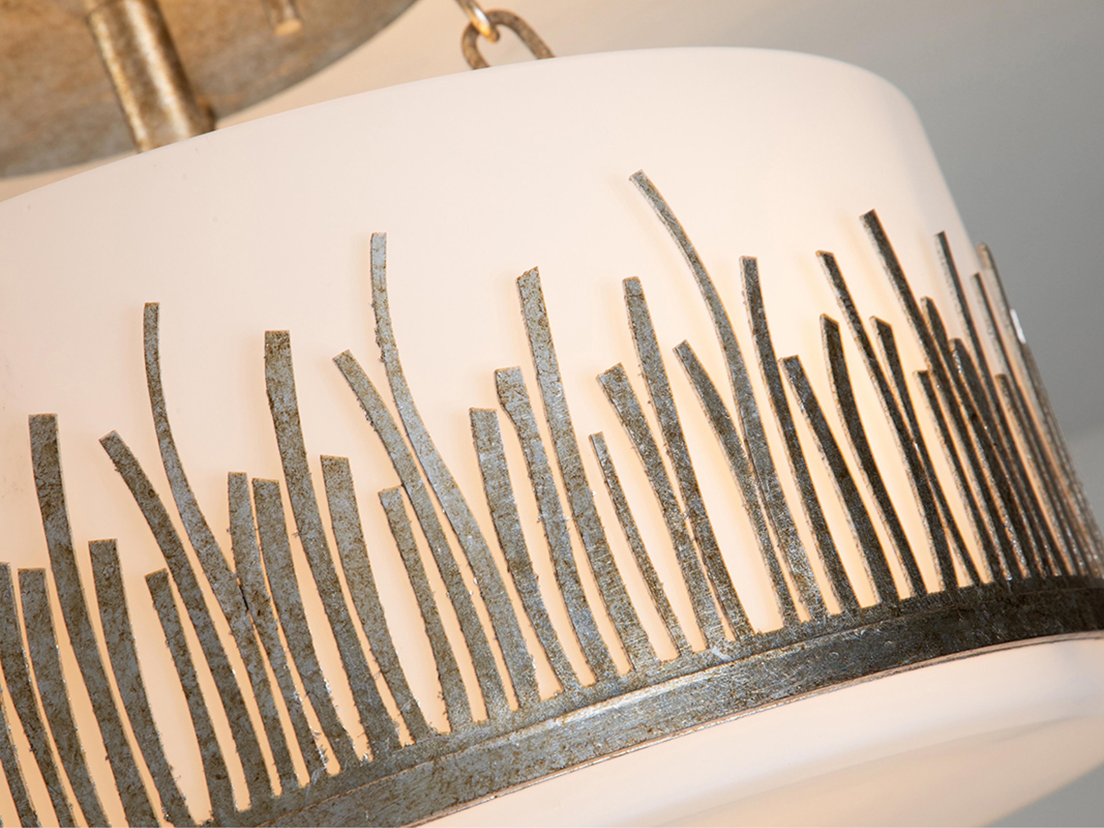 Lucas McKearn Sawgrass 3-Light Silver Glass Drum Round Semi Flush Mount