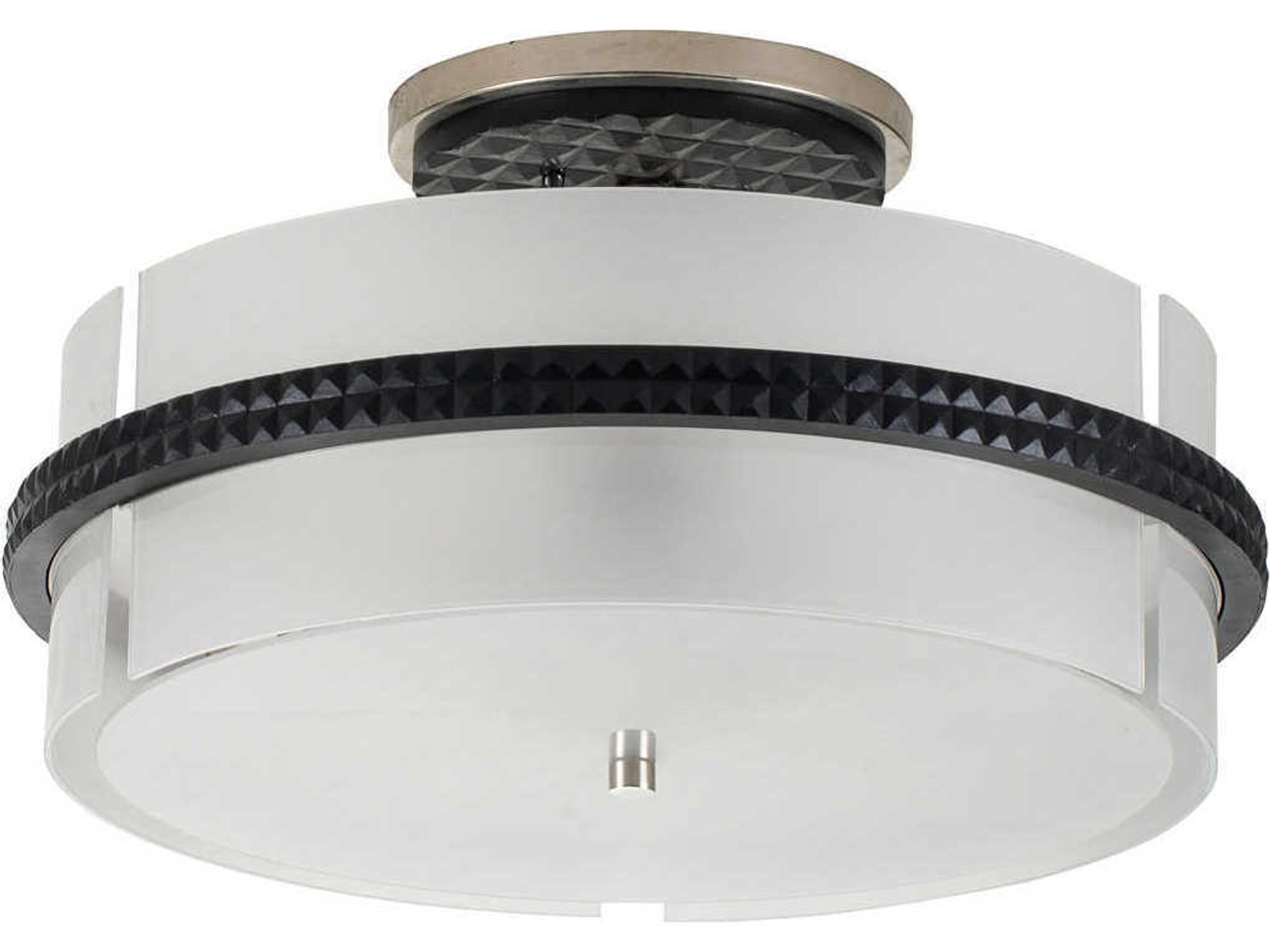 Lucas McKearn Mazant 3-Light Matte Black Polished Chrome Glass Drum Round Semi Flush Mount