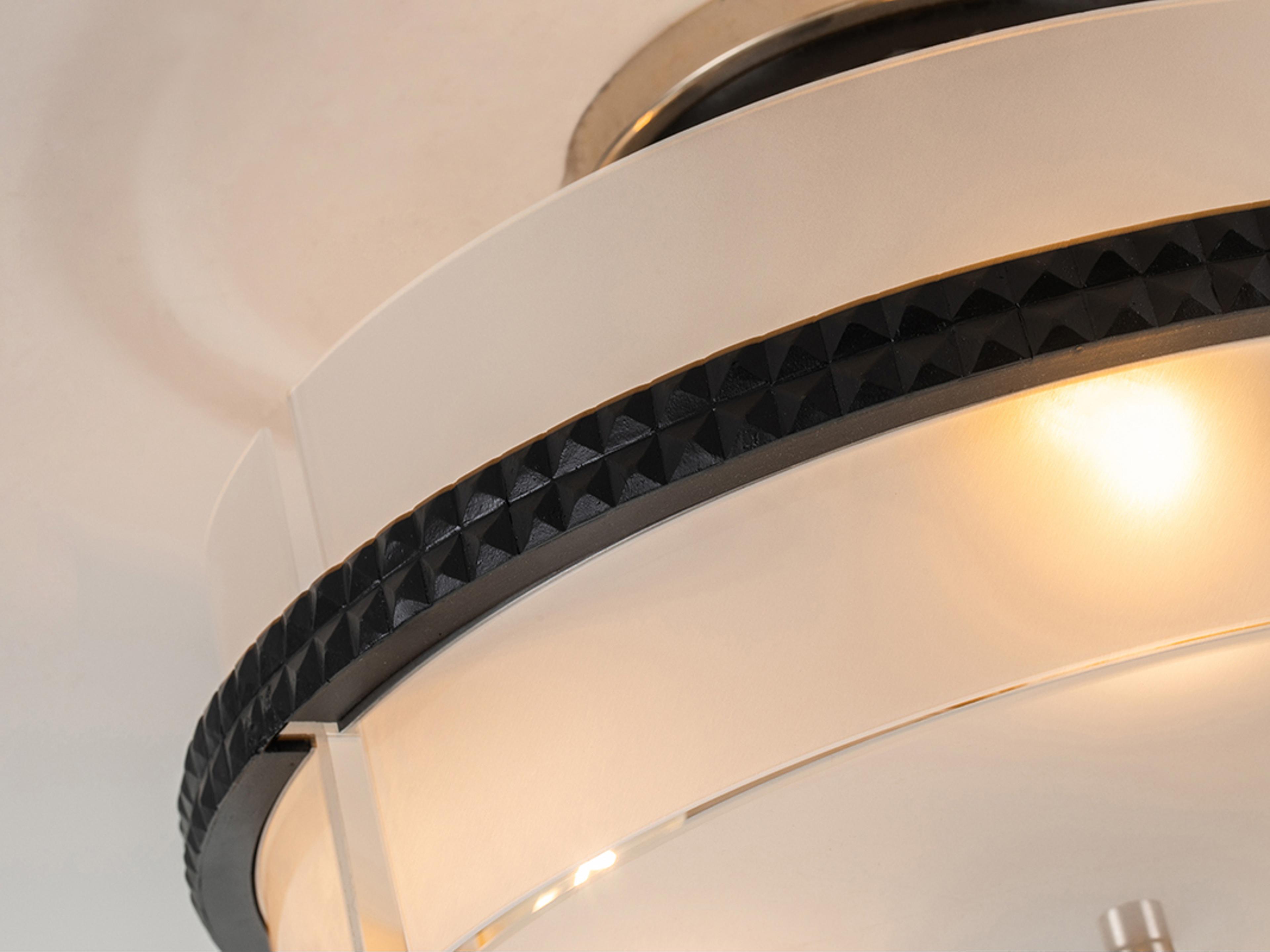 Lucas McKearn Mazant 3-Light Matte Black Polished Chrome Glass Drum Round Semi Flush Mount