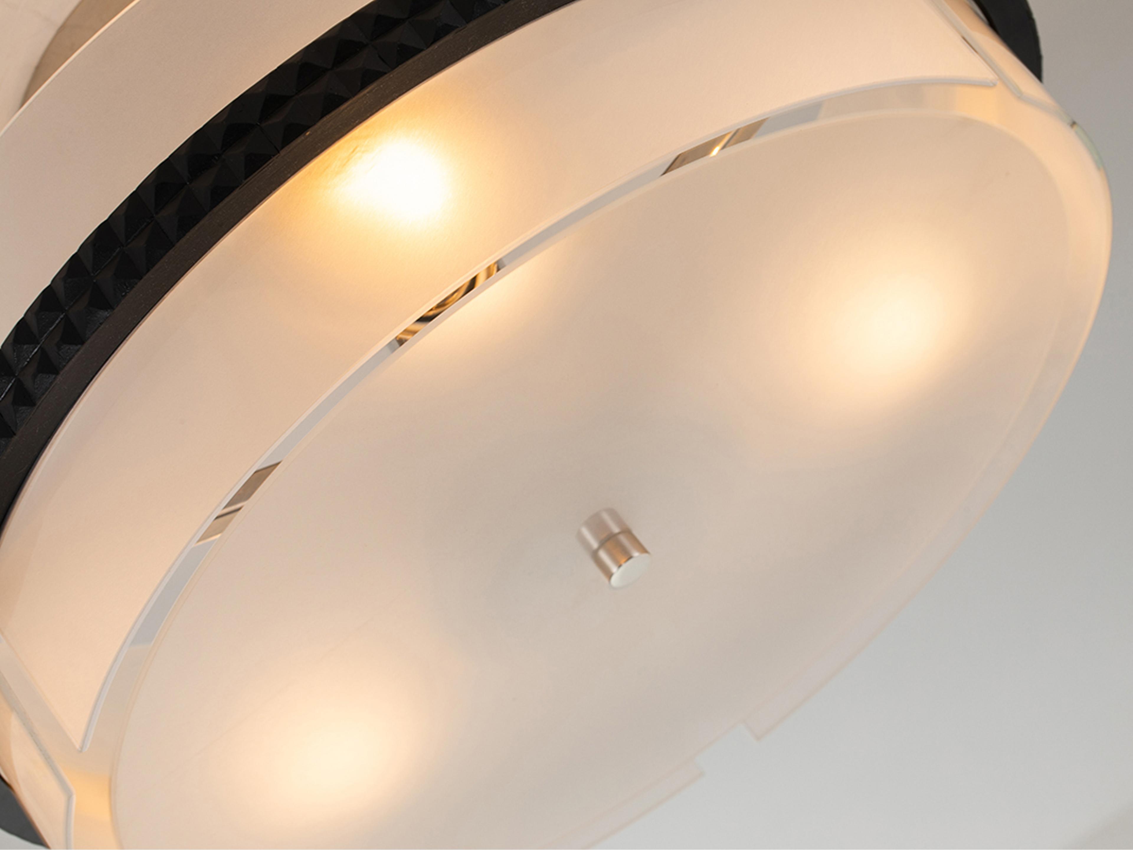 Lucas McKearn Mazant 3-Light Matte Black Polished Chrome Glass Drum Round Semi Flush Mount