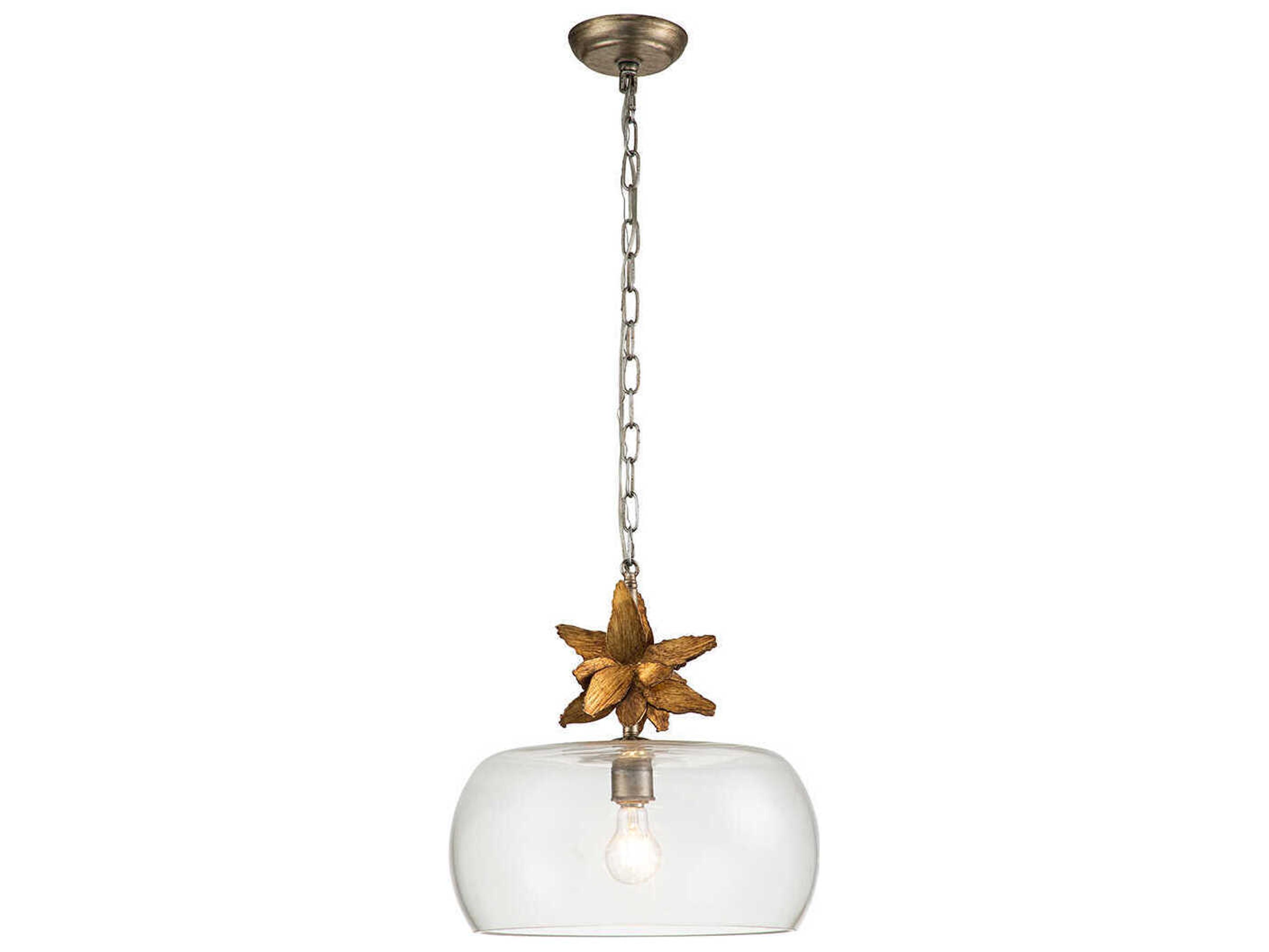 Toissant 1-Light Gold Leaf Silver Glass Bowl Pendant