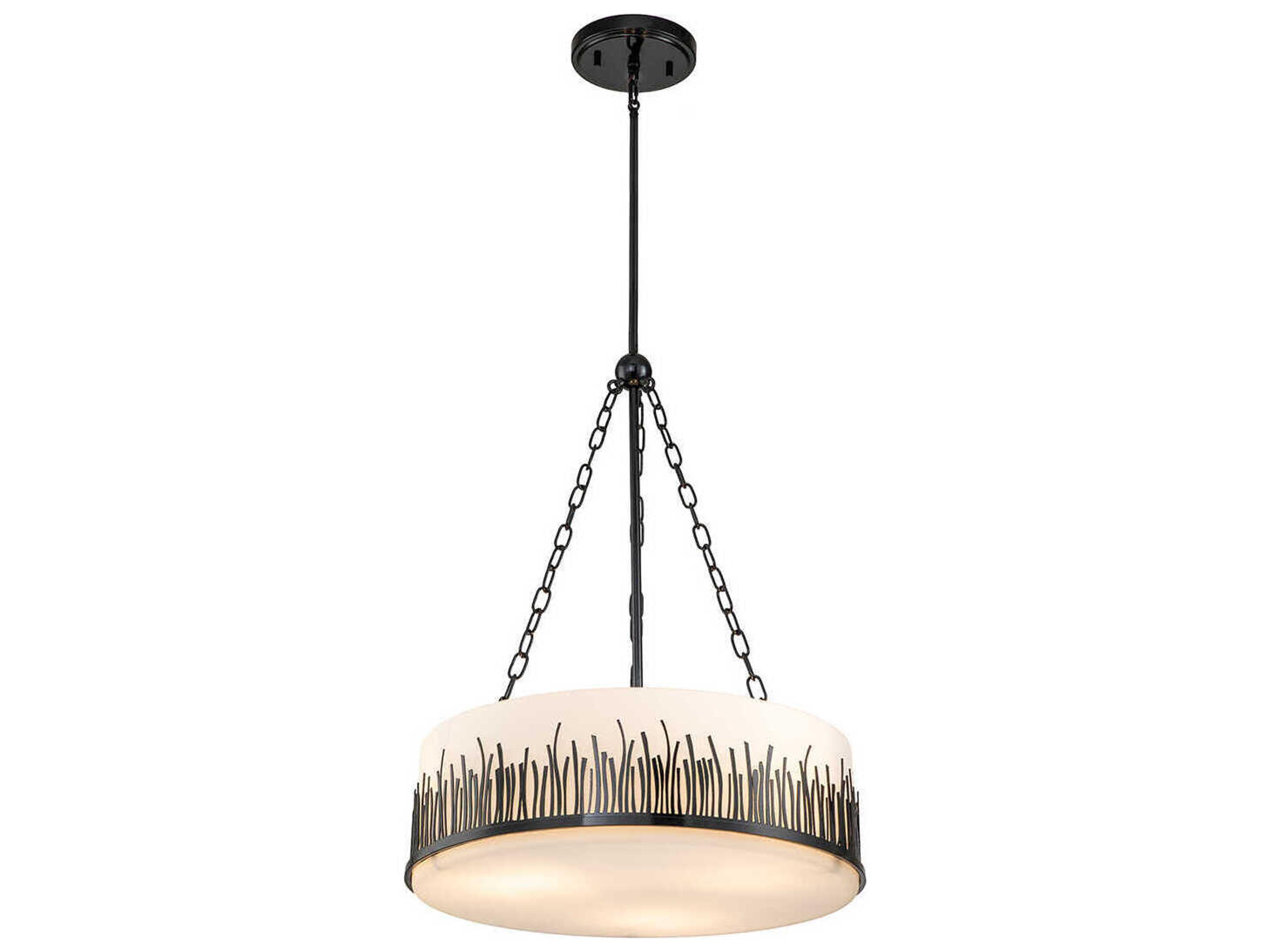 Sawgrass 3-Light Matte Black Glass Drum Pendant