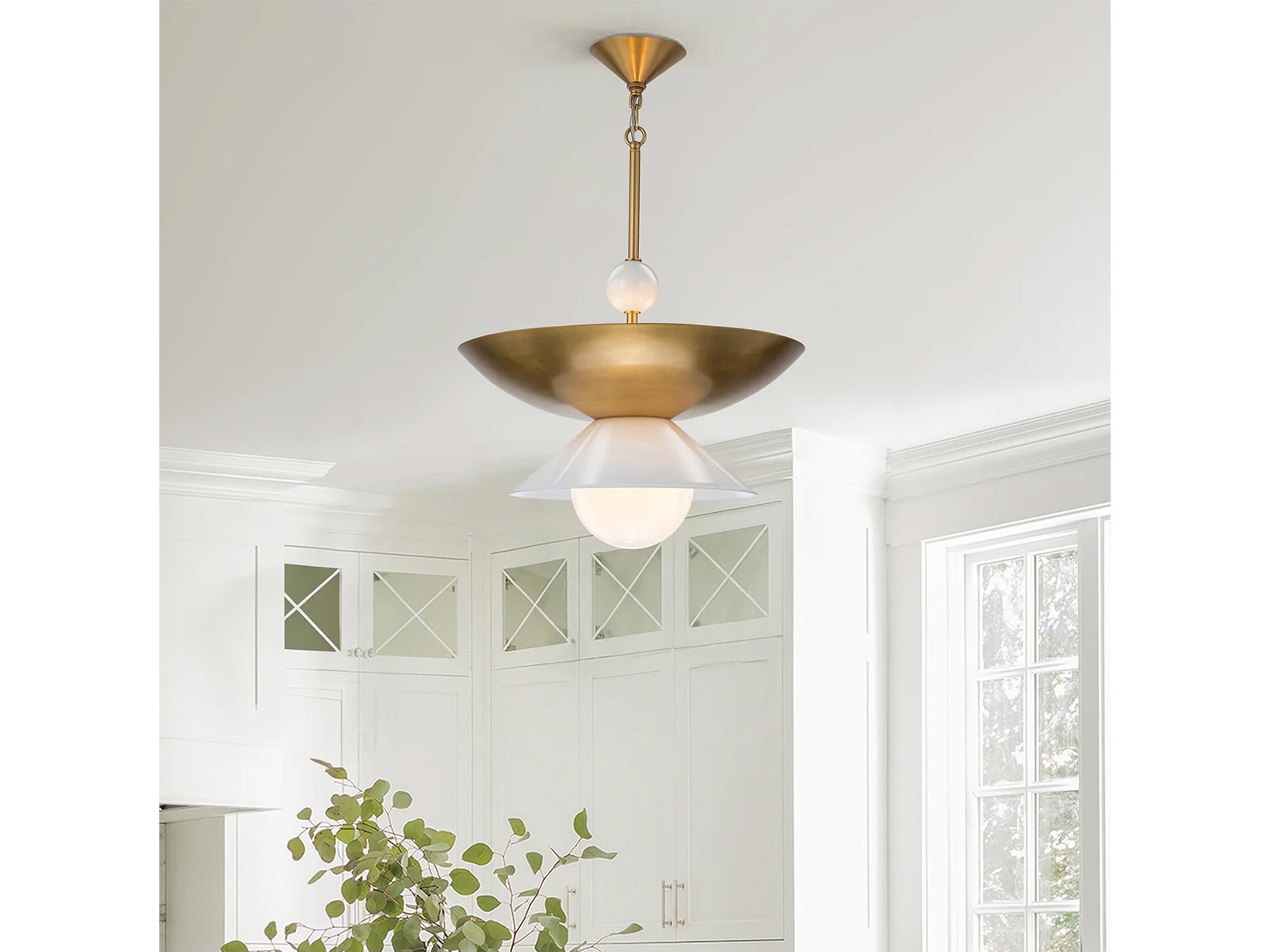 Lucas McKearn Saucer 3-Light 1-Light Aged Brass Bowl Globe Pendant