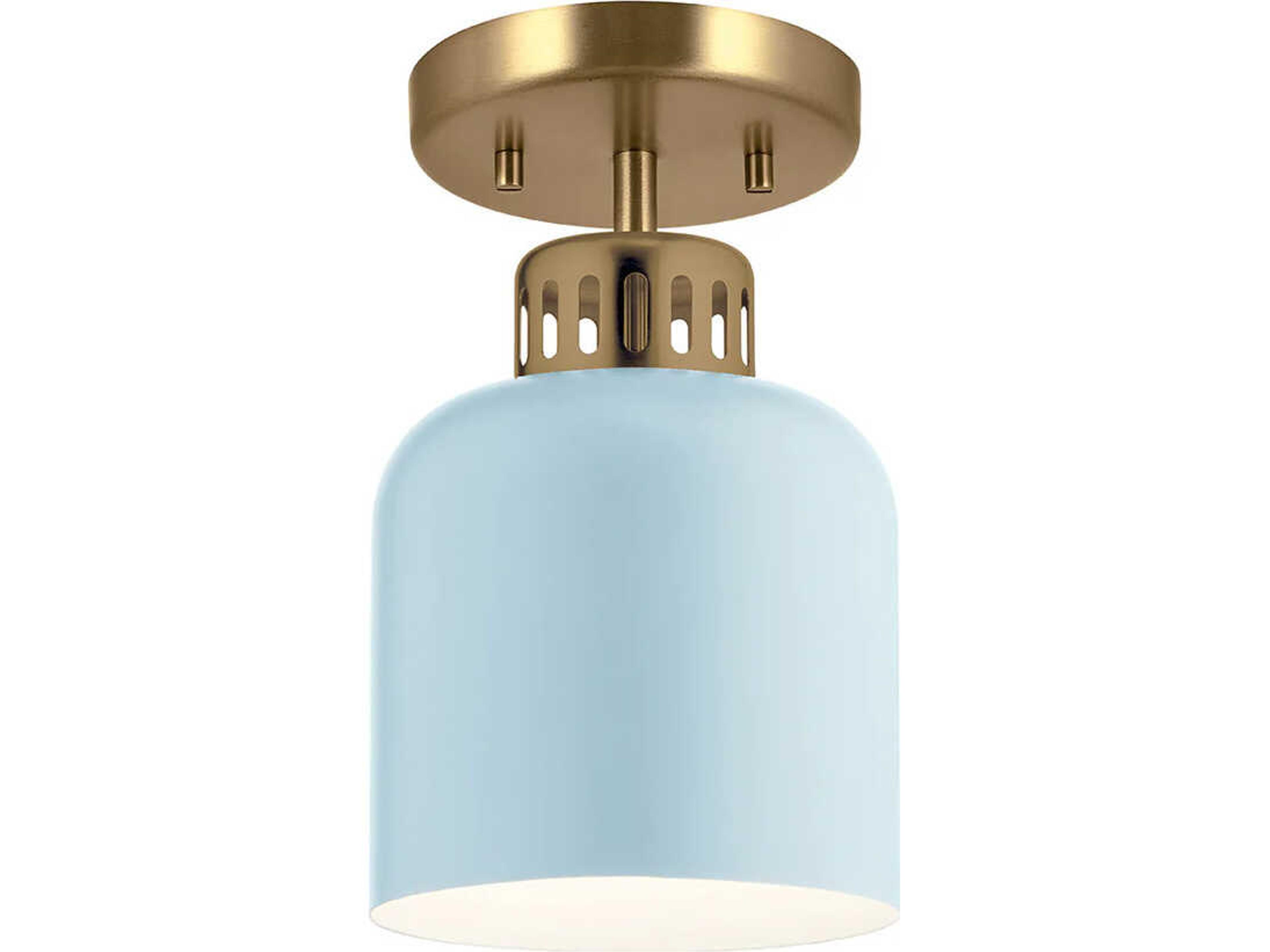 Lucas McKearn York 1-Light Painted Natural Brass Pale Blue Cylinder Mini Pendant