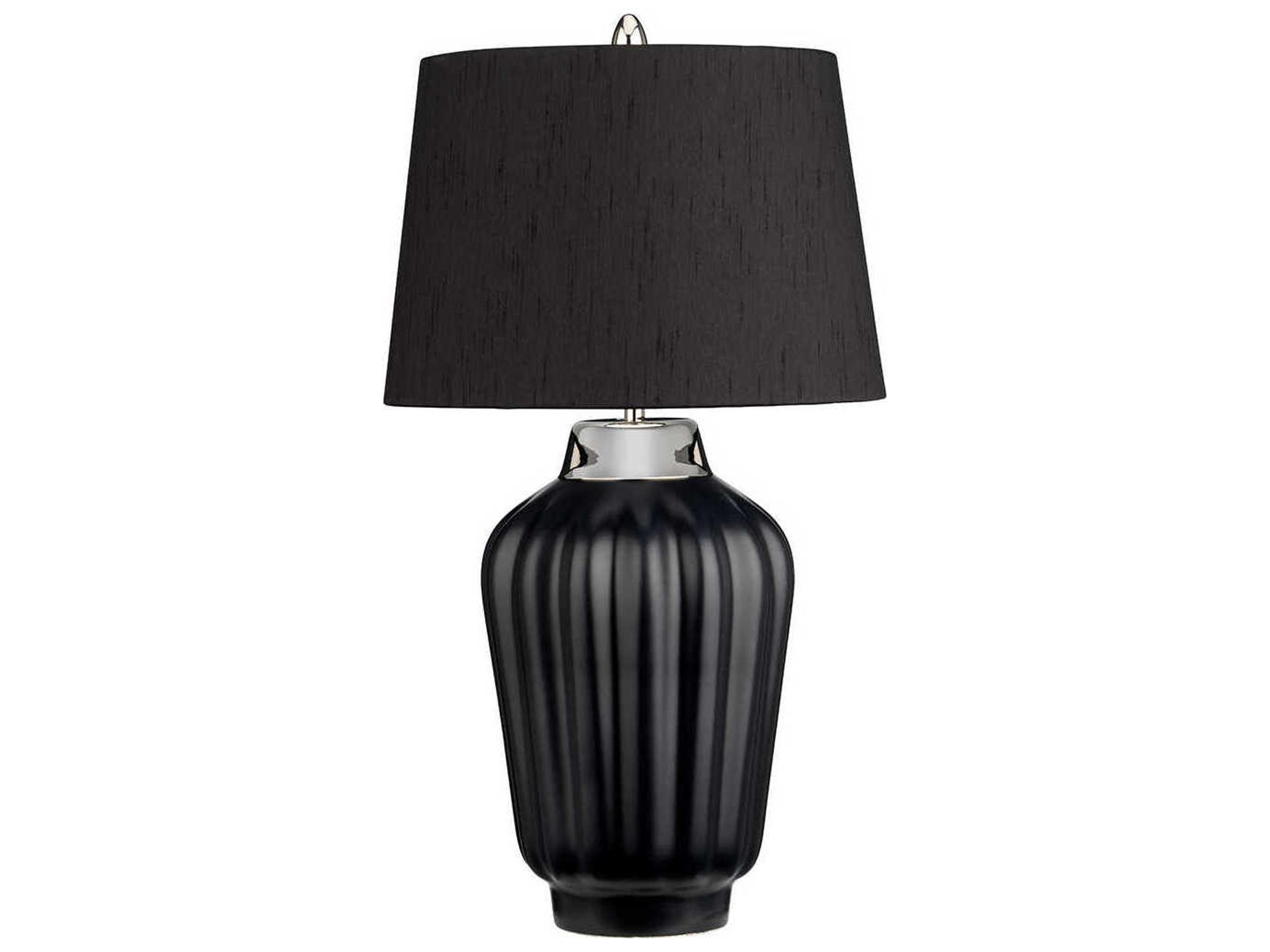 Bexley Polished Nickel Black Faux Linen Table Lamp